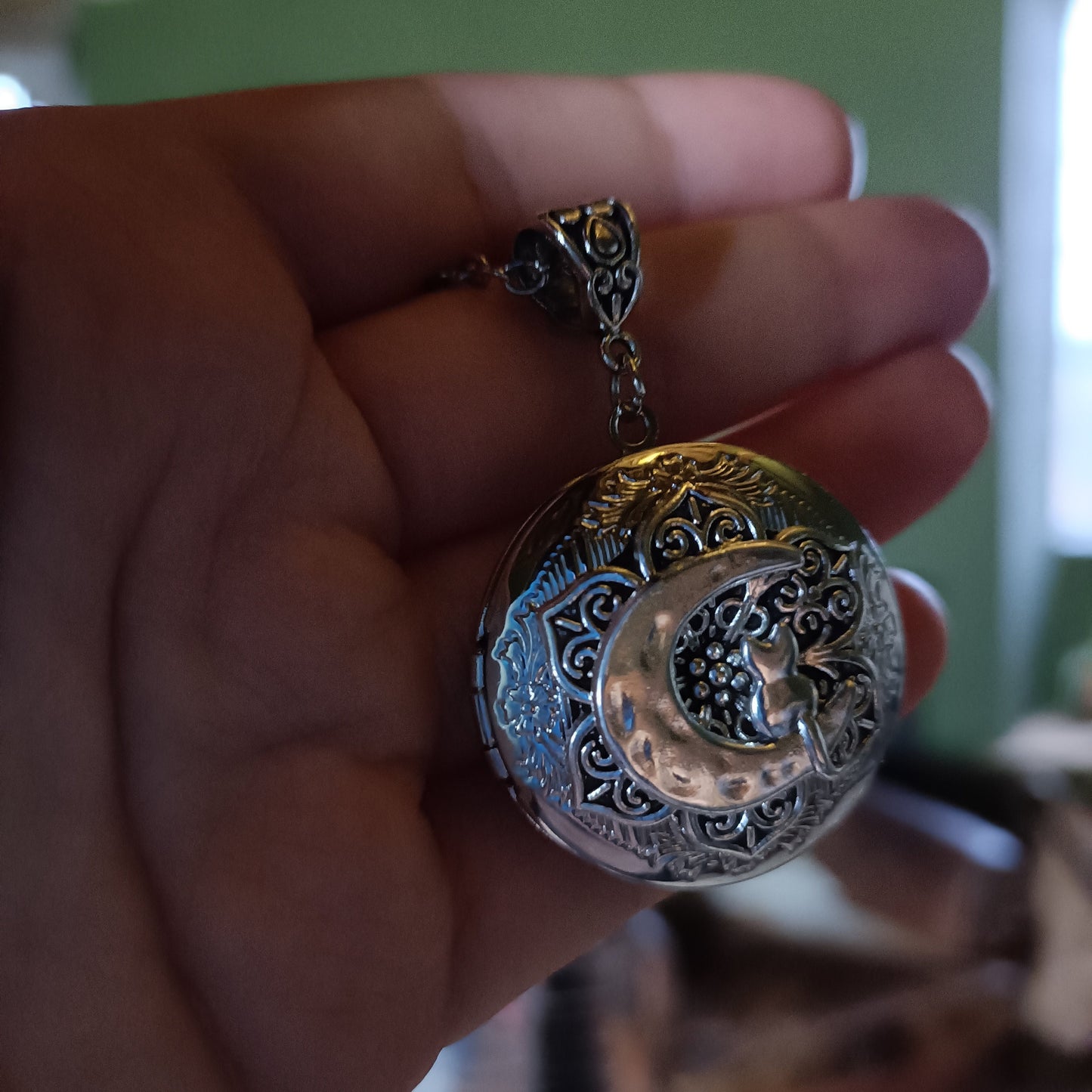 Cat on the Moon Locket Necklace- Whimsigoth photo locket