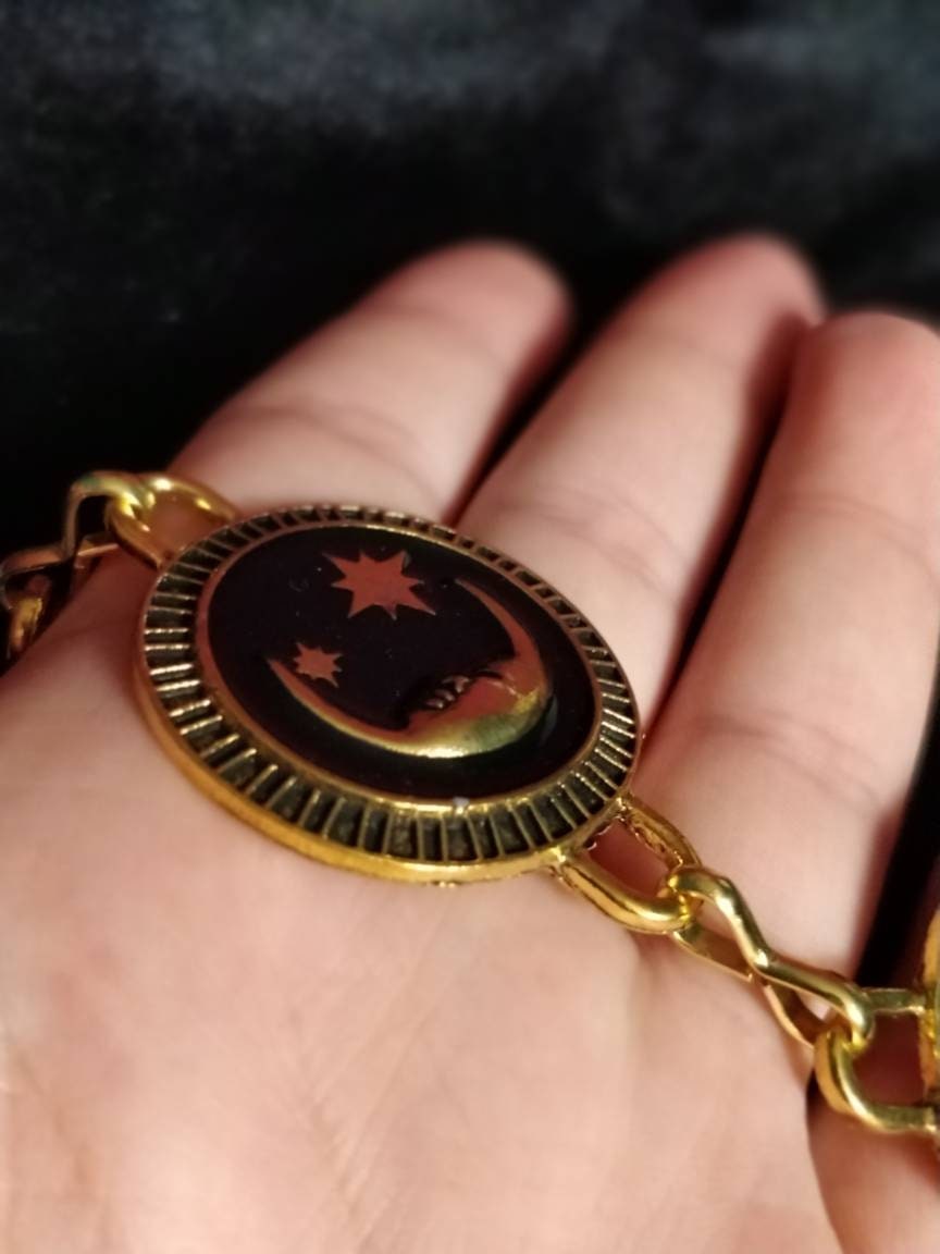 Celestial Belt - Moon and Stars, Black and Gold- Whimsigoth 90s
