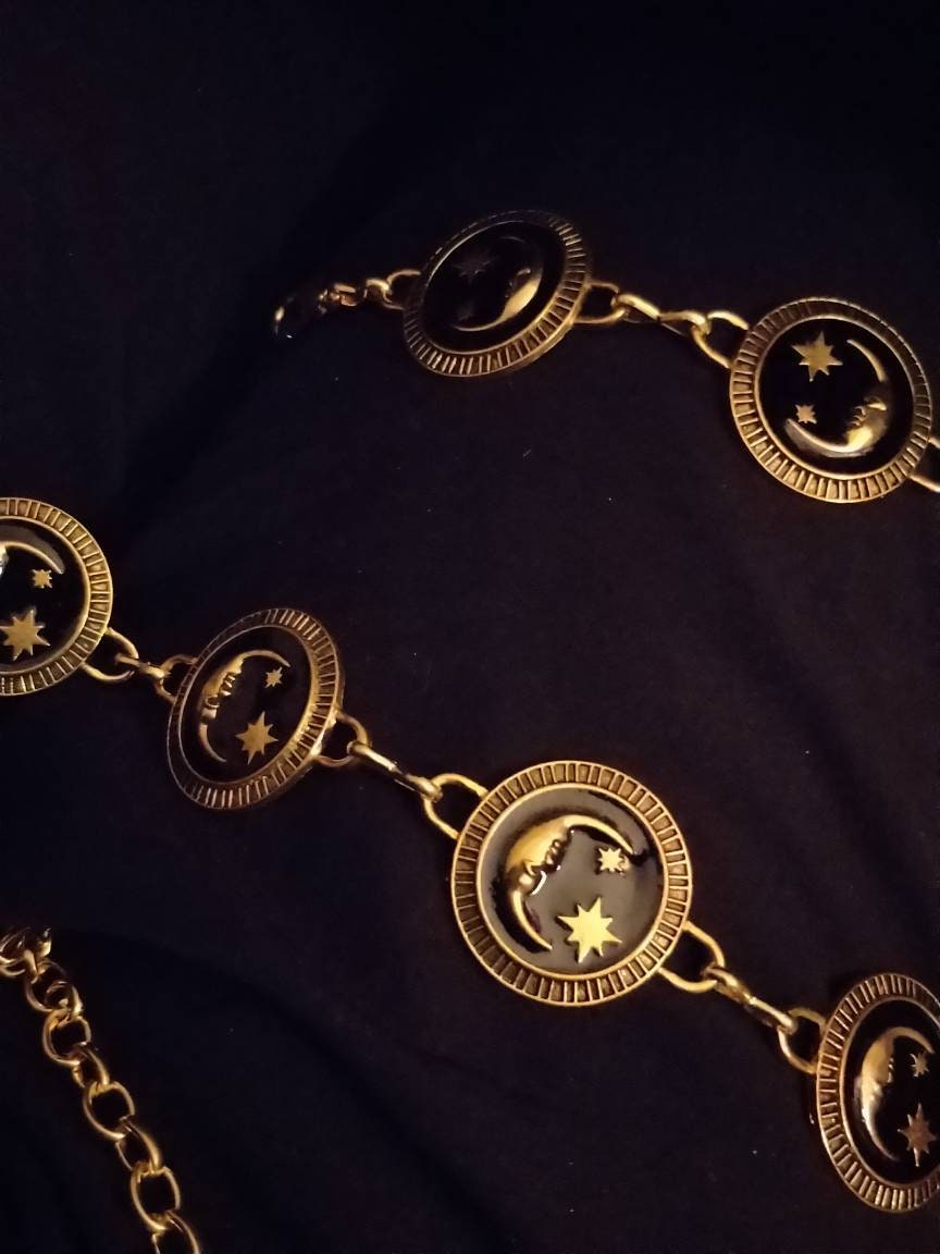 Celestial belt/ moon and stars black and gold