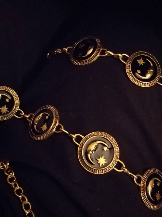 Celestial belt/ moon and stars black and gold