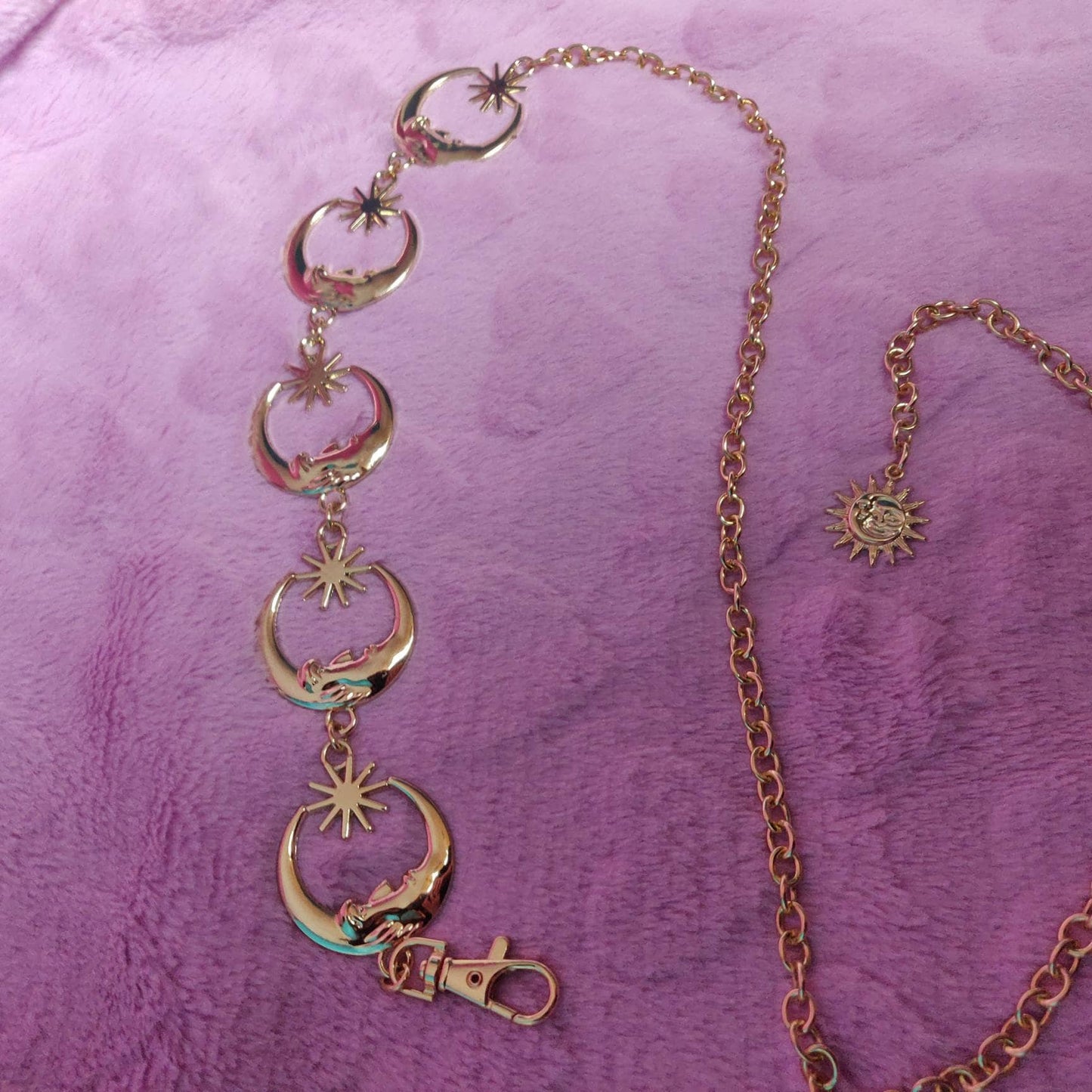Celestial Belt - Moon and Stars Chain Belt/ Hippy Boho Bohemian RETRO 90S moon waist chain in GOLD//SILVER wedding sash dainty