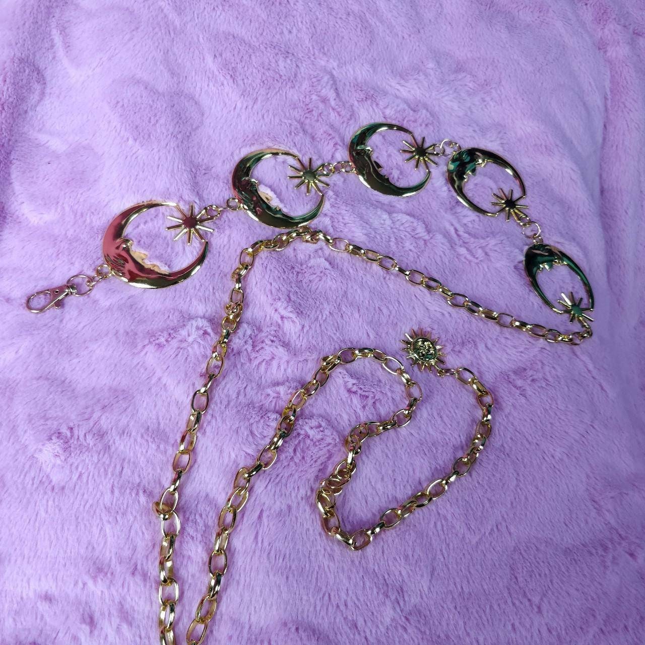 Celestial Belt/ Moon and Stars Chain Belt/ Hippy Boho Bohemian RETRO 90S silver moon waist chain// wedding sash- silver or gold