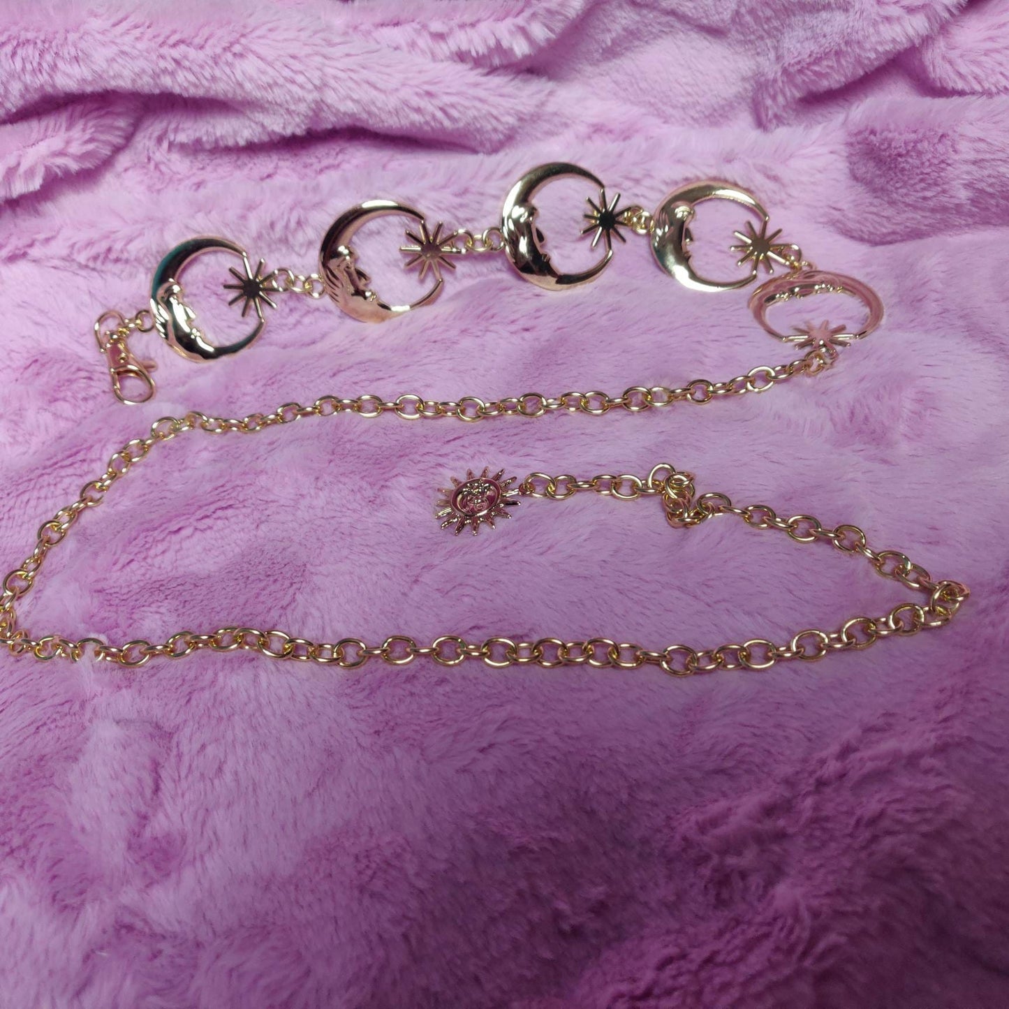 Celestial Belt - Moon and Stars Chain Belt/ Hippy Boho Bohemian RETRO 90S moon waist chain in GOLD//SILVER wedding sash dainty