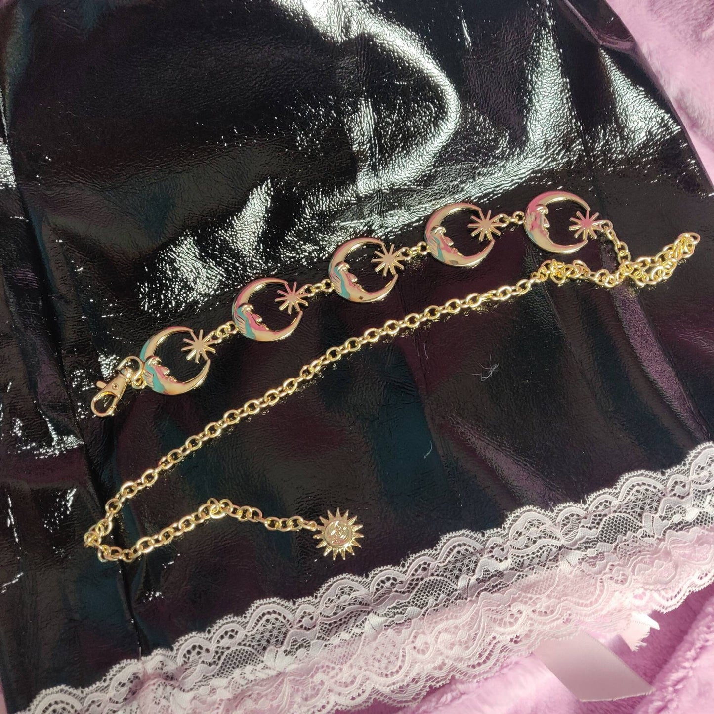 Celestial Belt - Moon and Stars Chain Belt/ Hippy Boho Bohemian RETRO 90S moon waist chain in GOLD//SILVER wedding sash dainty
