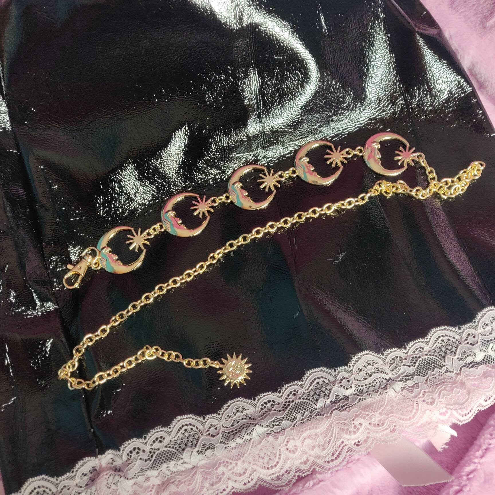 Celestial Belt - Moon and Stars Chain Belt/ Hippy Boho Bohemian RETRO 90S moon waist chain in GOLD//SILVER wedding sash dainty
