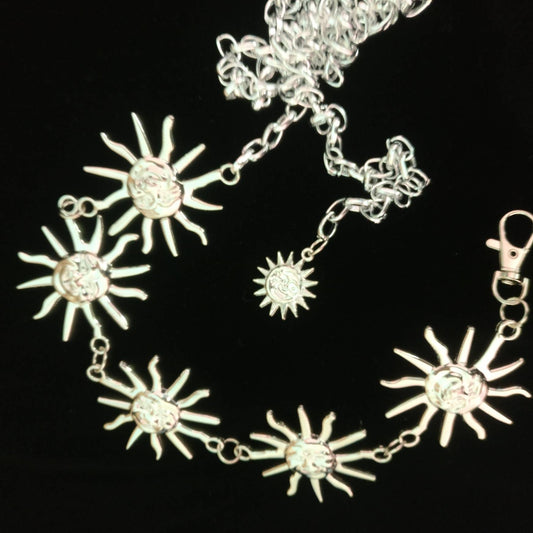 Celestial Belt/ Sun Chain Belt/ Hippy Boho Bohemian RETRO 90S silver Sun waist chain// wedding sash HOLLOW BACK Version