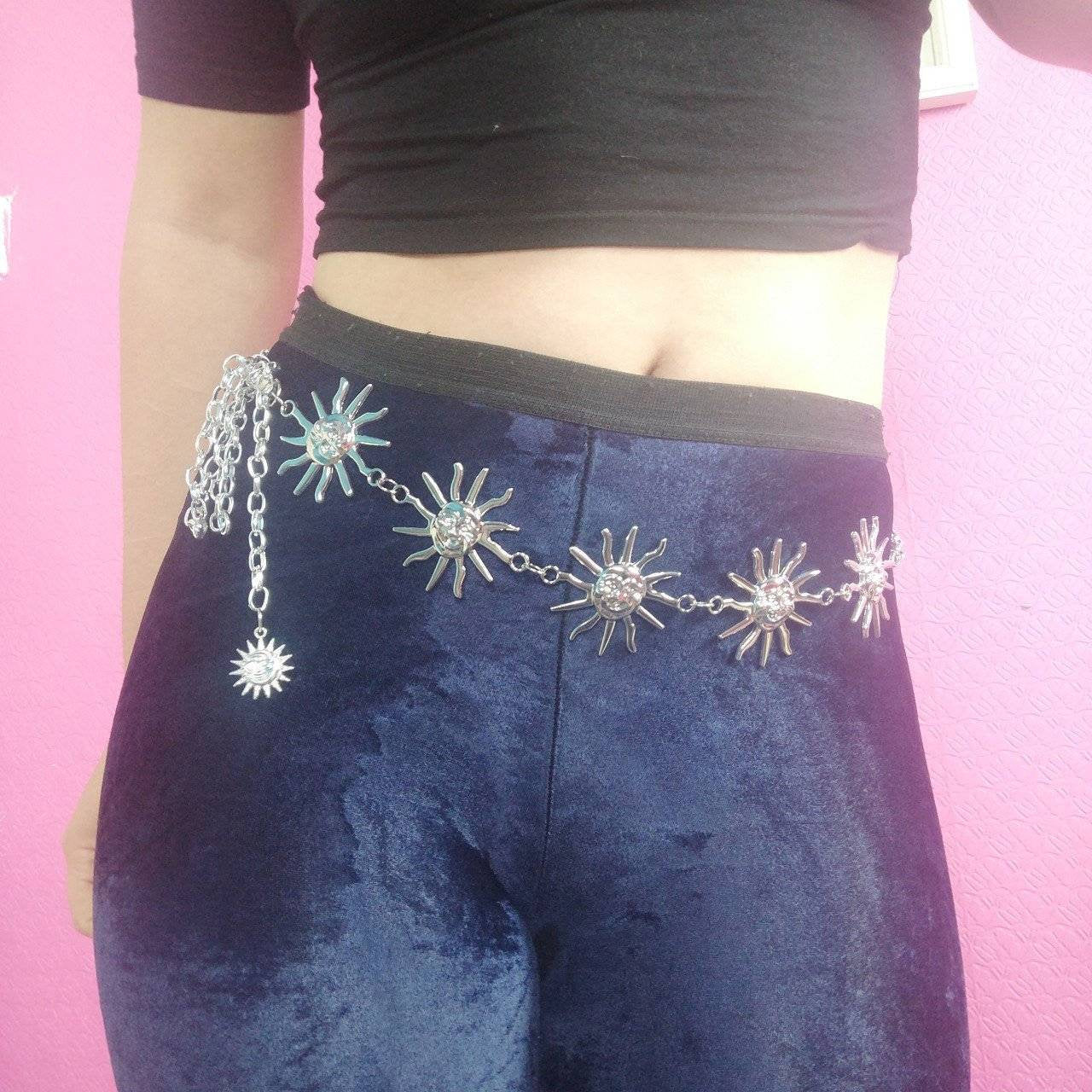 Celestial Belt/ Sun Chain Belt/ Hippy Boho Bohemian RETRO 90S silver Sun waist chain// wedding sash