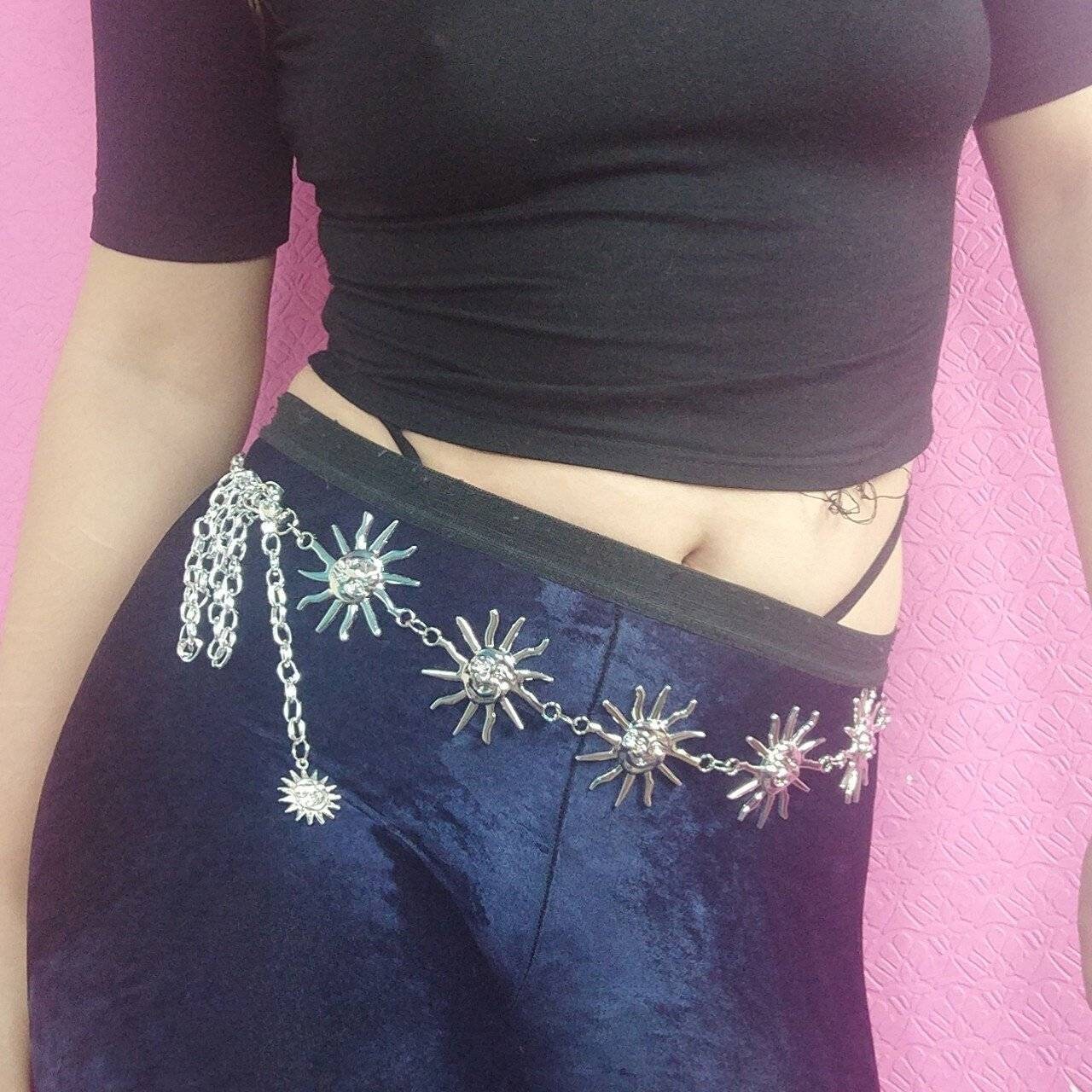 Celestial Belt/ Sun Chain Belt/ Hippy Boho Bohemian RETRO 90S silver Sun waist chain// wedding sash
