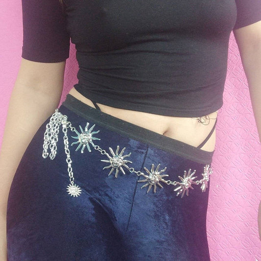 Celestial Belt/ Sun Chain Belt/ Hippy Boho Bohemian RETRO 90S silver Sun waist chain// wedding sash