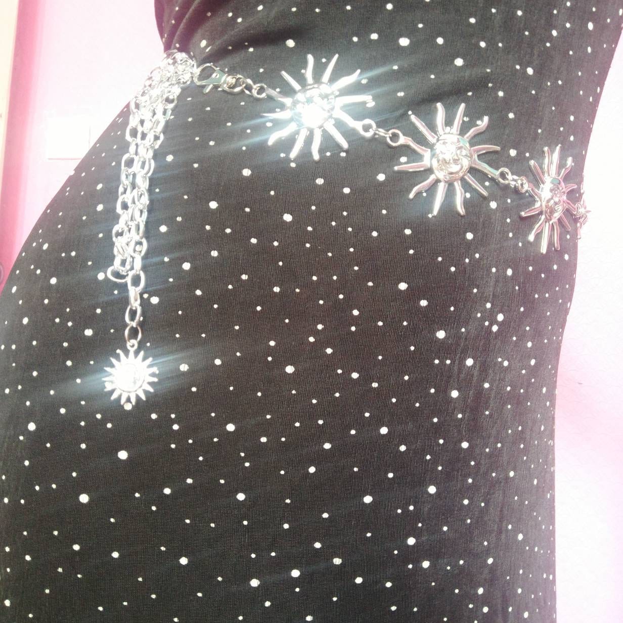 Celestial Belt/ Sun Chain Belt/ Hippy Boho Bohemian RETRO 90S silver Sun waist chain// wedding sash