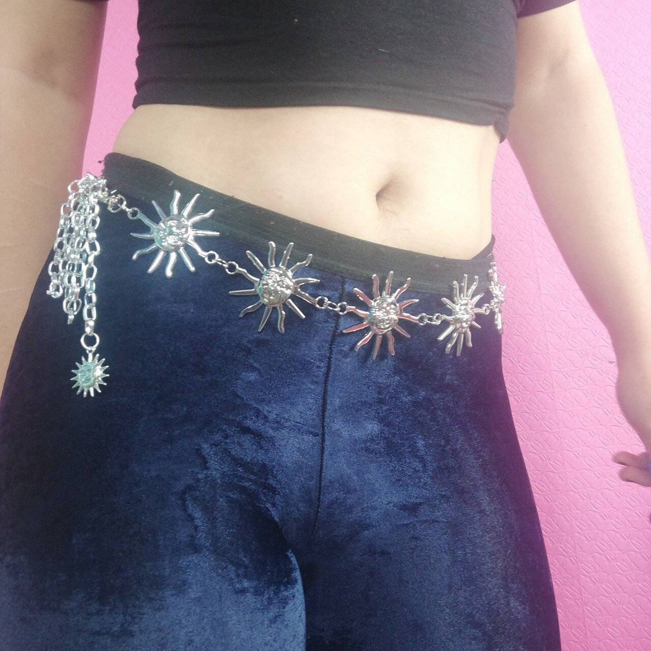 Celestial Belt/ Sun Chain Belt/ Hippy Boho Bohemian RETRO 90S silver Sun waist chain// wedding sash