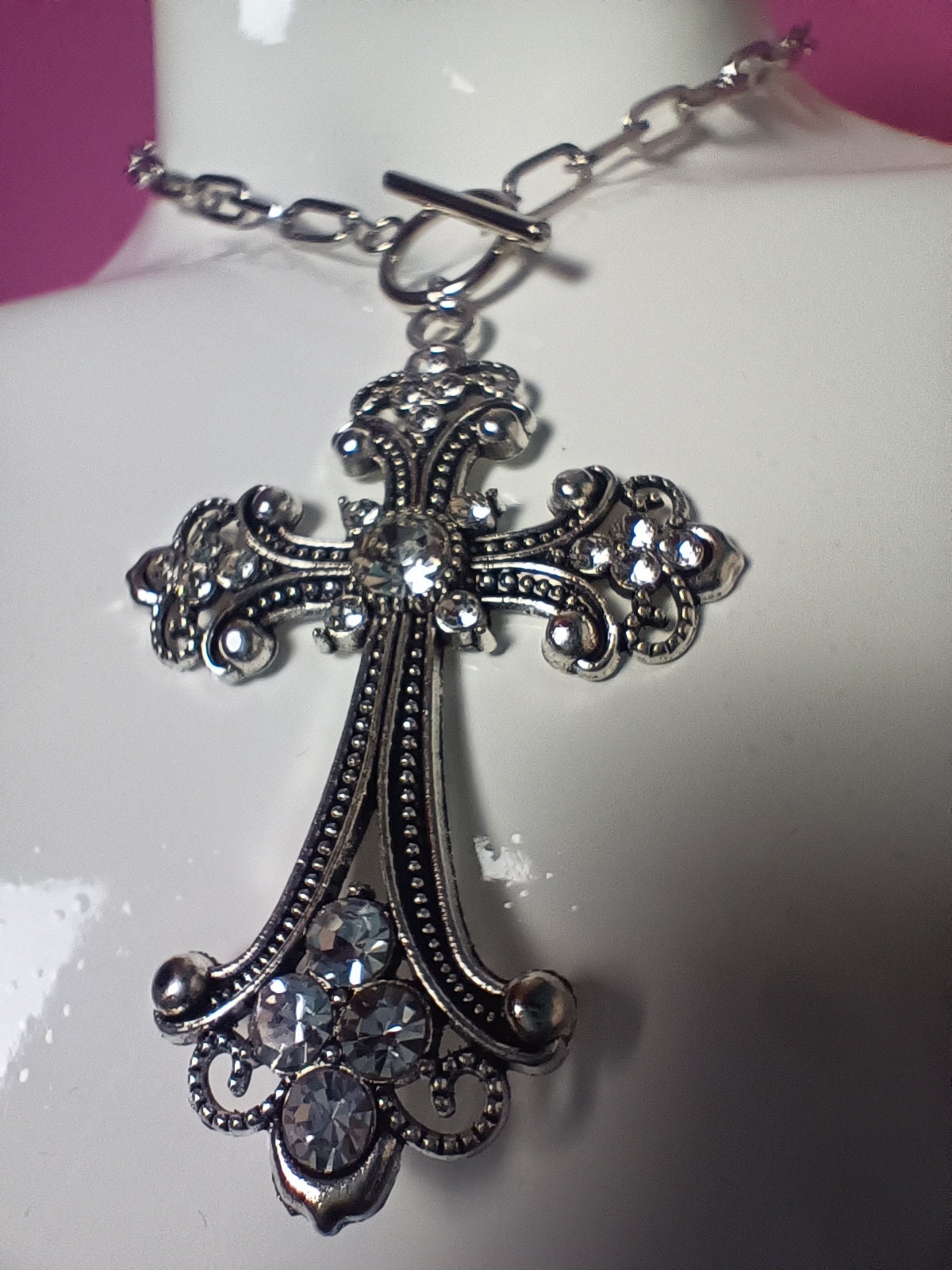 Chain Link Diamante Crucifix - SMALL chain link version with fastening at the front