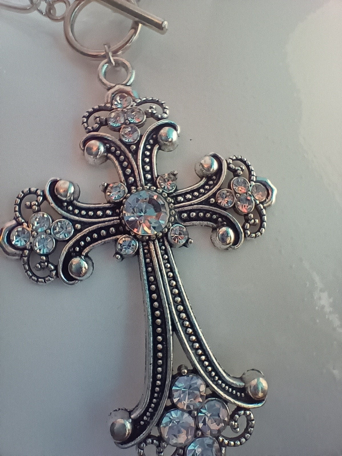 Chain Link Diamante Crucifix - SMALL chain link version with fastening at the front