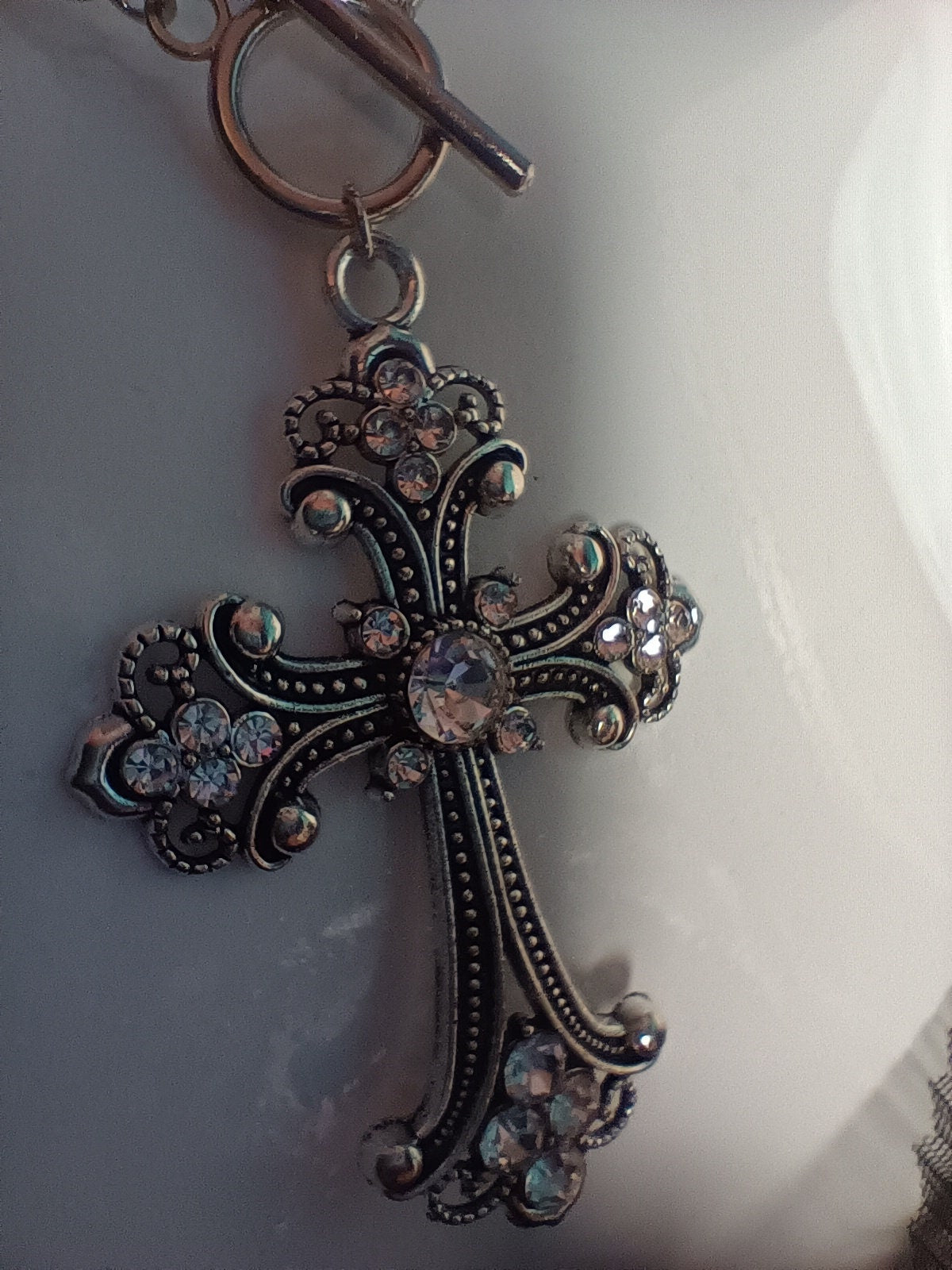 Chain Link Diamante Crucifix - SMALL chain link version with fastening at the front