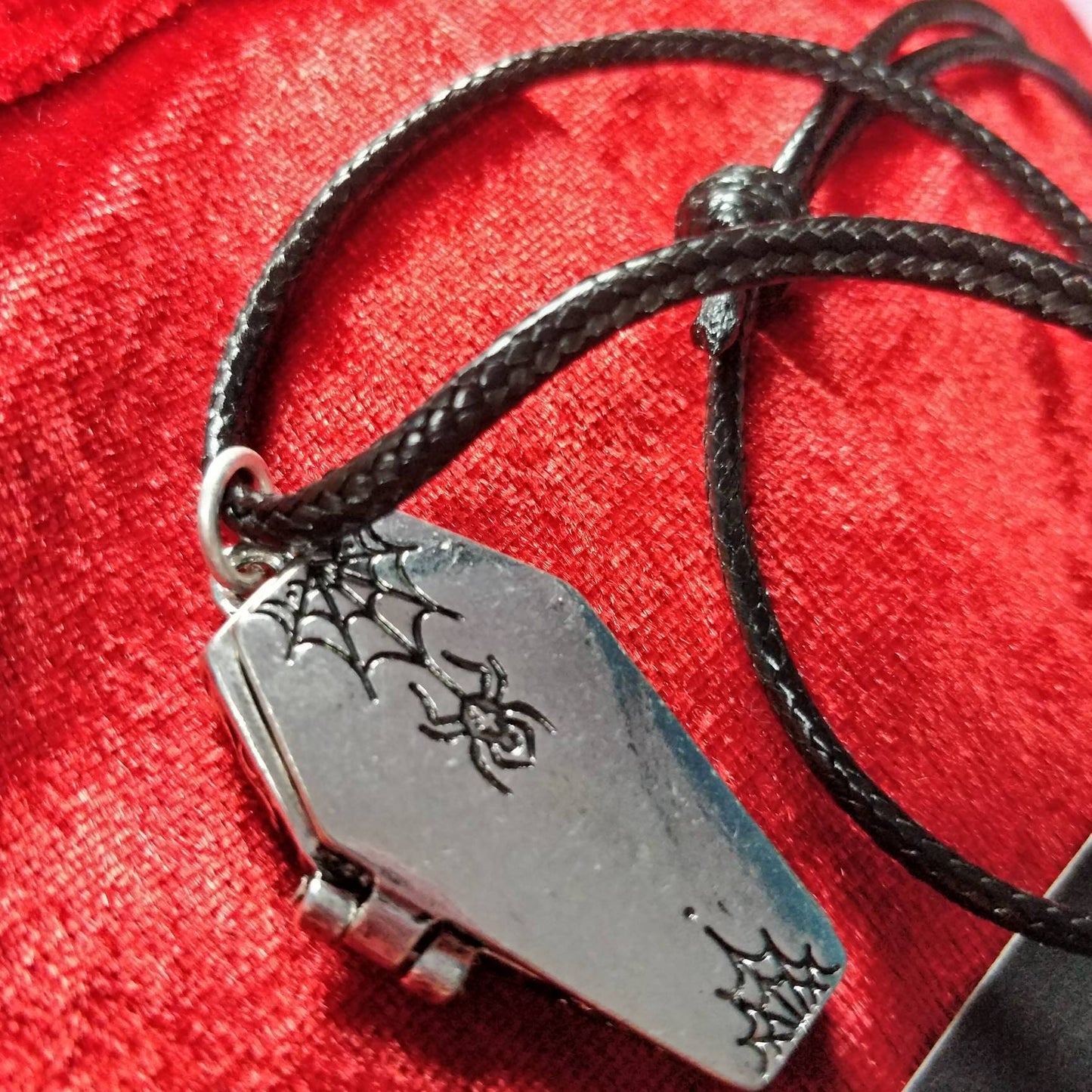 Coffin Necklace// gothic Locket / cobweb locket / crucifix locket