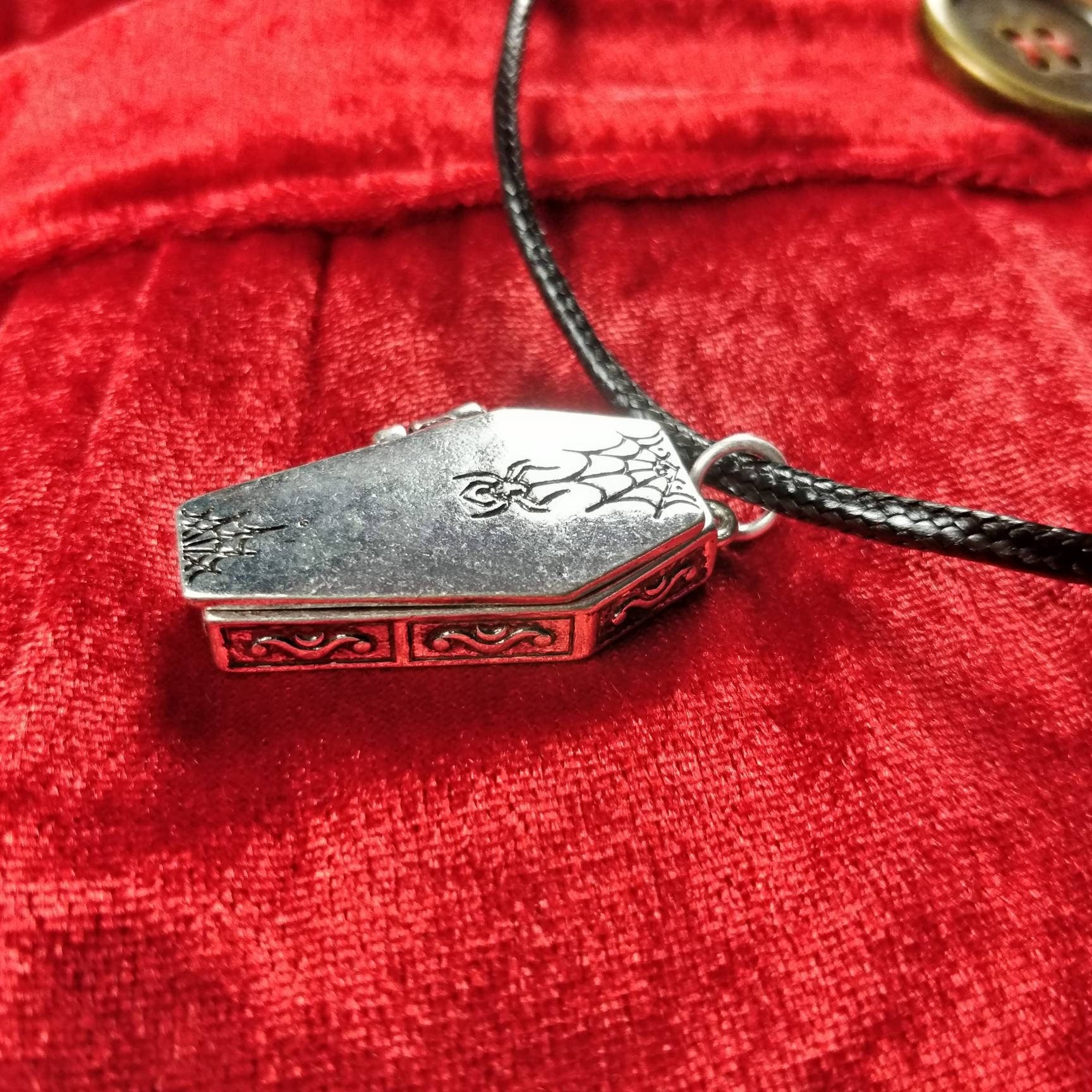 Coffin Necklace// gothic Locket / cobweb locket / crucifix locket