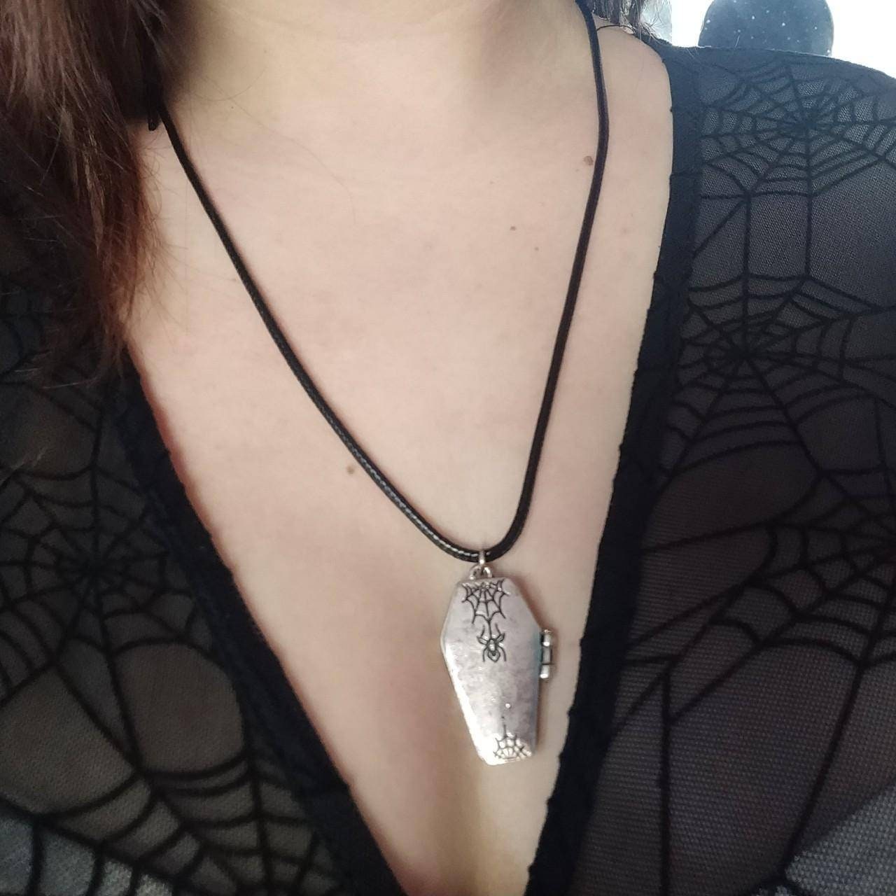 Coffin Necklace// gothic Locket / cobweb locket / crucifix locket