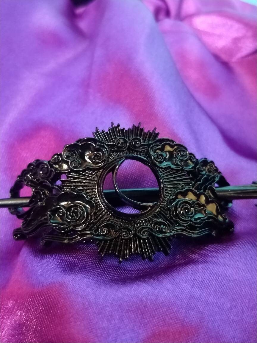 Cosmic hair barrette/ retro night sky moon and clouds hair pin