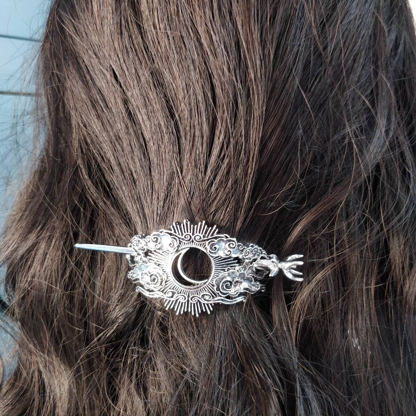 Cosmic Hair Barrette, Retro Night Sky Moon and Clouds Hair Pin
