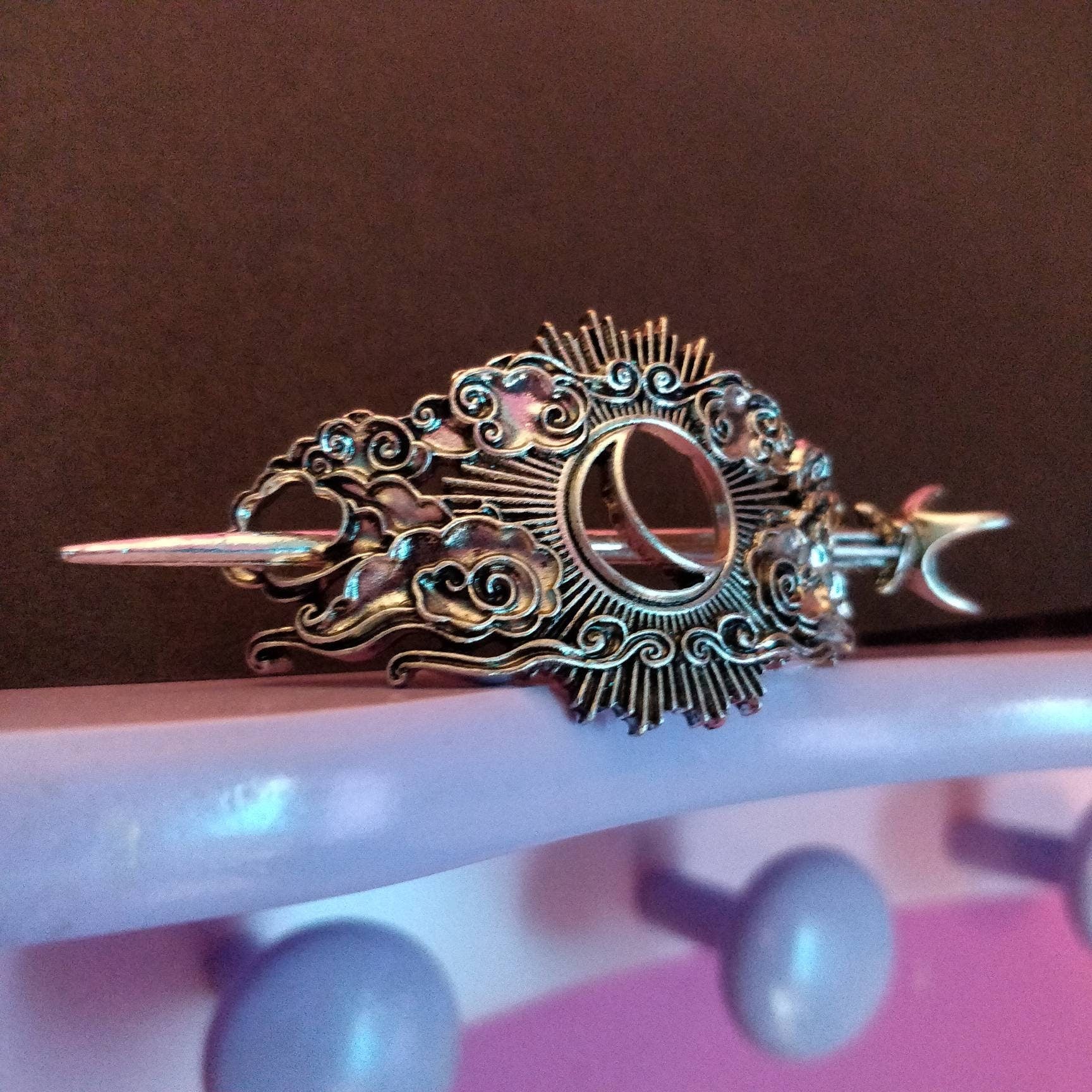 Cosmic Hair Barrette, Retro Night Sky Moon and Clouds Hair Pin