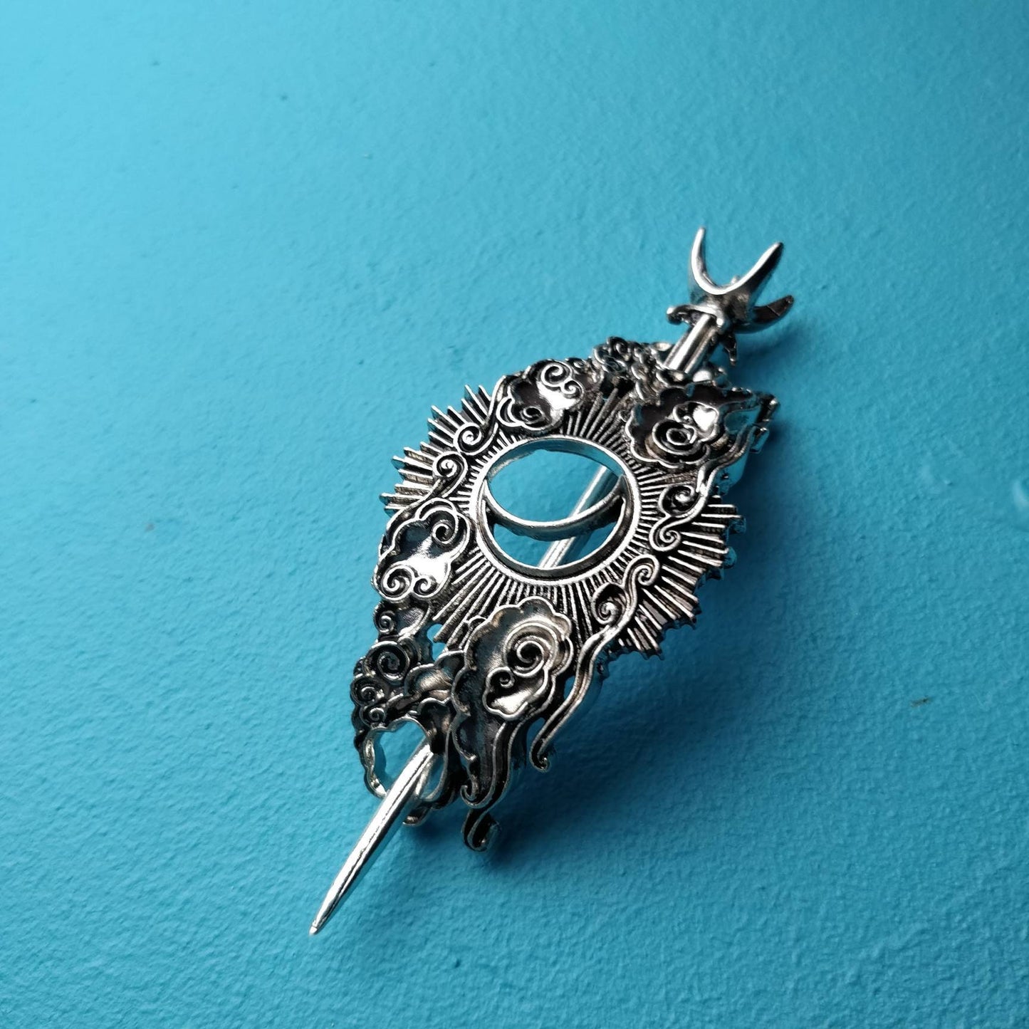 Cosmic Hair Barrette, Retro Night Sky Moon and Clouds Hair Pin