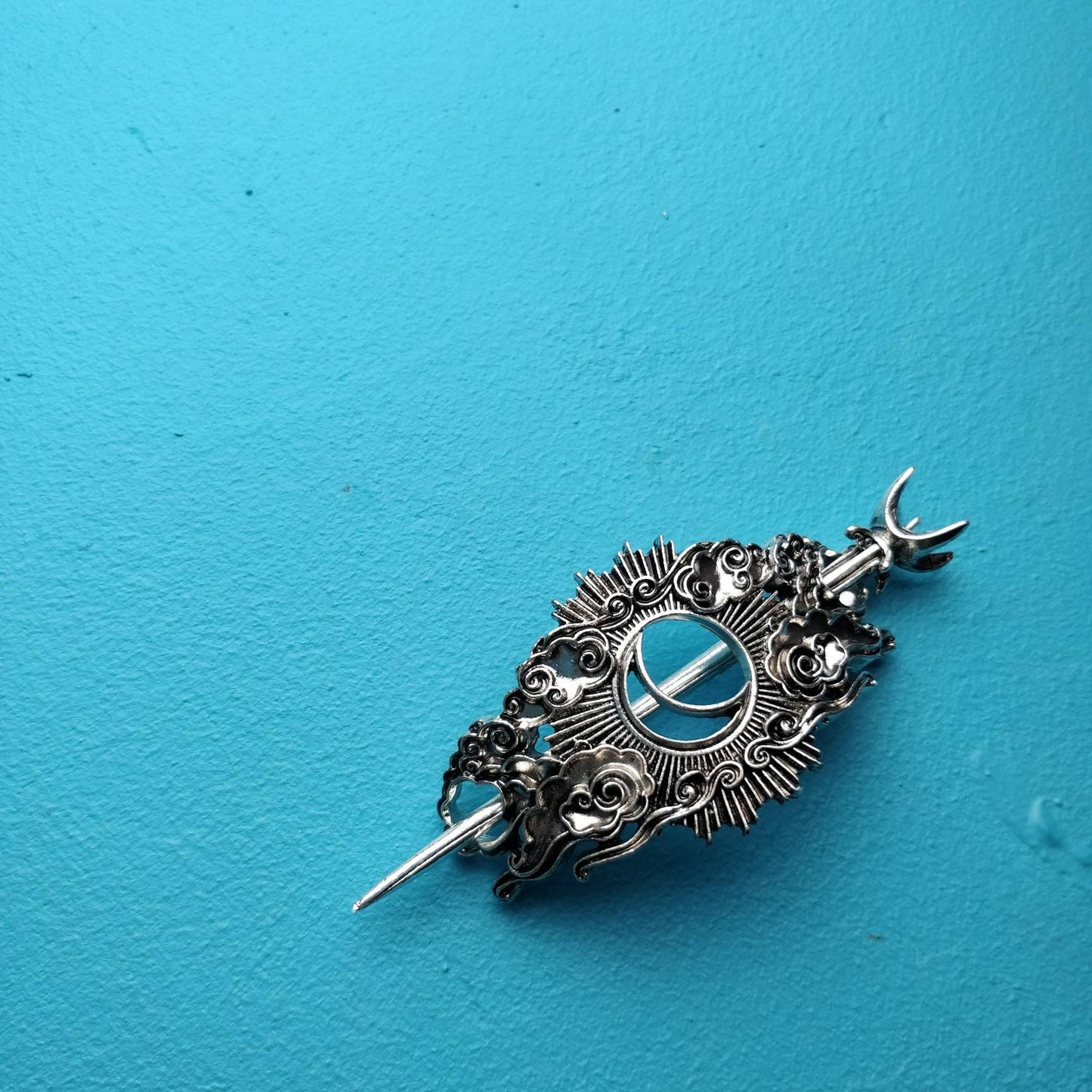Cosmic Hair Barrette, Retro Night Sky Moon and Clouds Hair Pin