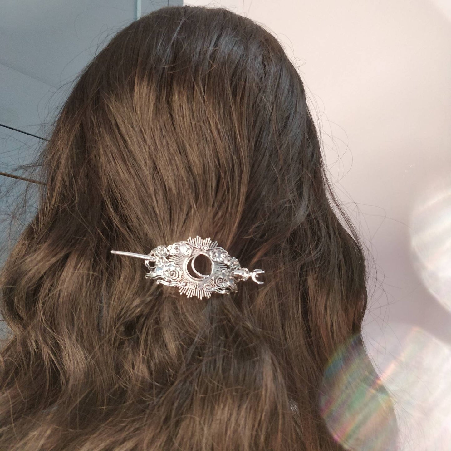 Cosmic Hair Barrette, Retro Night Sky Moon and Clouds Hair Pin