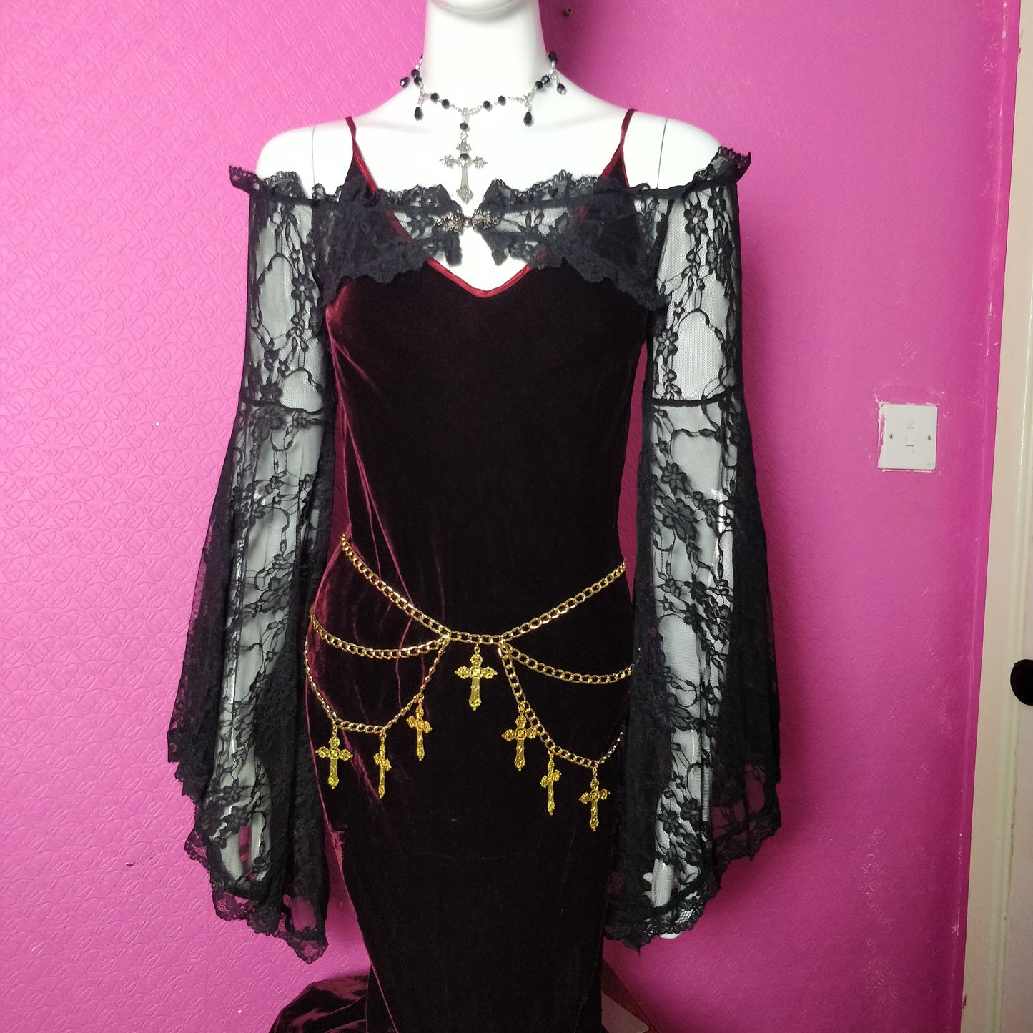 Crucifix Waist Chain Belt/ Harness waist chain- Gothic Gold Cross Belt