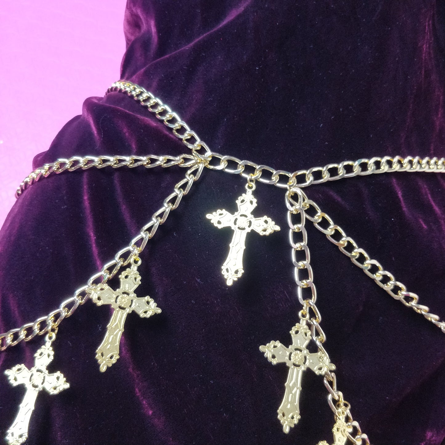 Crucifix Waist Chain Belt/ Harness waist chain- Gothic Gold Cross Belt