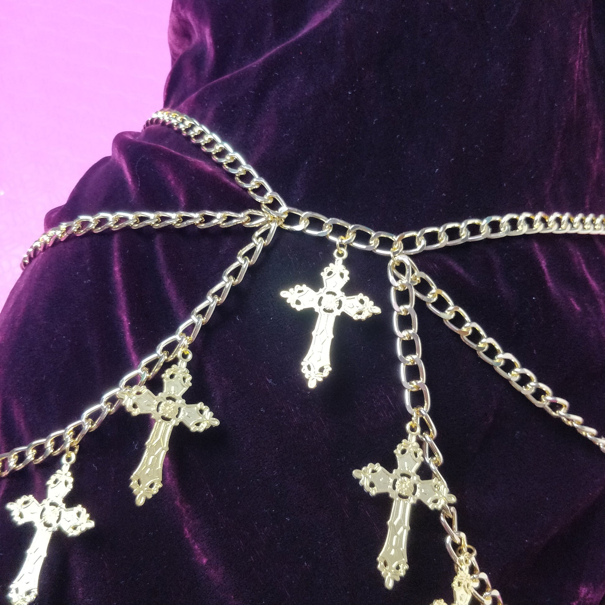 Crucifix Waist Chain Belt/ Harness waist chain- Gothic Gold Cross Belt