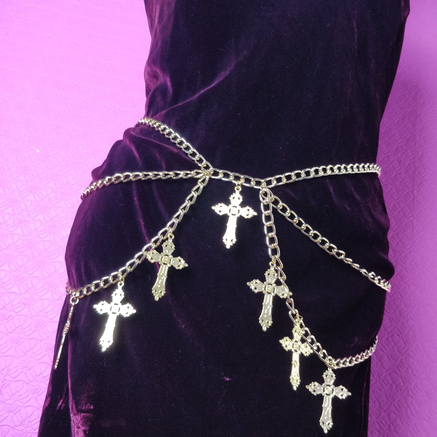 Crucifix Waist Chain Belt/ Harness waist chain- Gothic Gold Cross Belt