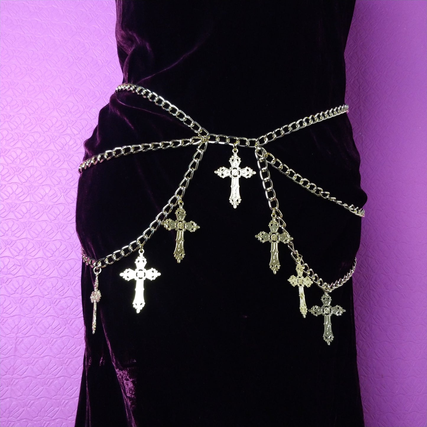 Crucifix Waist Chain Belt/ Harness waist chain- Gothic Gold Cross Belt