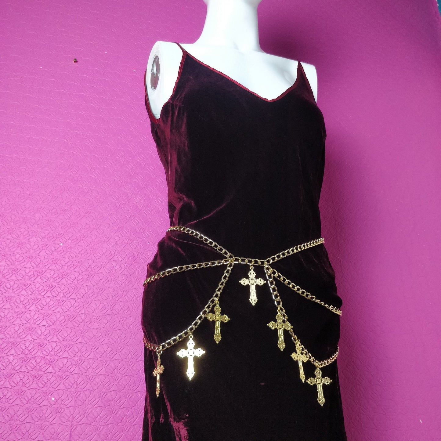 Crucifix Waist Chain Belt/ Harness waist chain- Gothic Gold Cross Belt