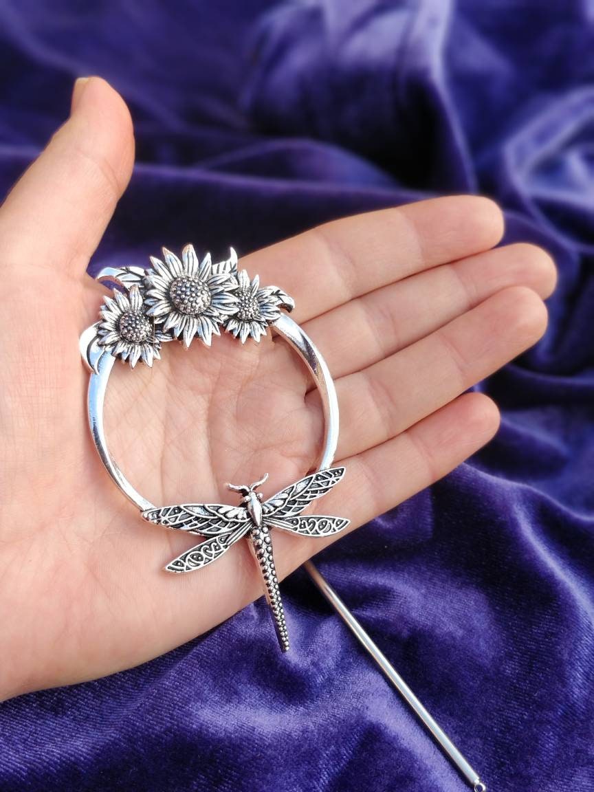Dragonfly and Sunflowers Hair Stick