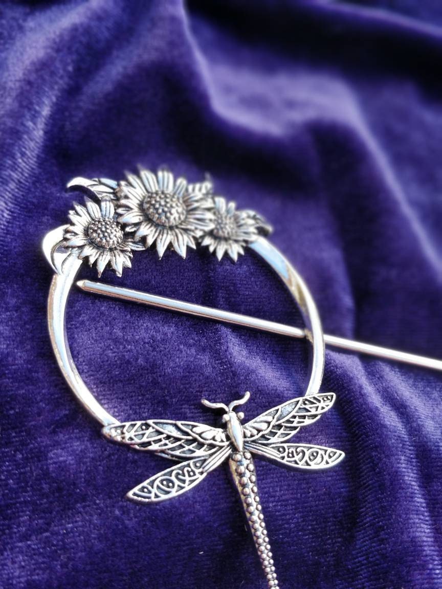 Dragonfly and Sunflowers Hair Stick