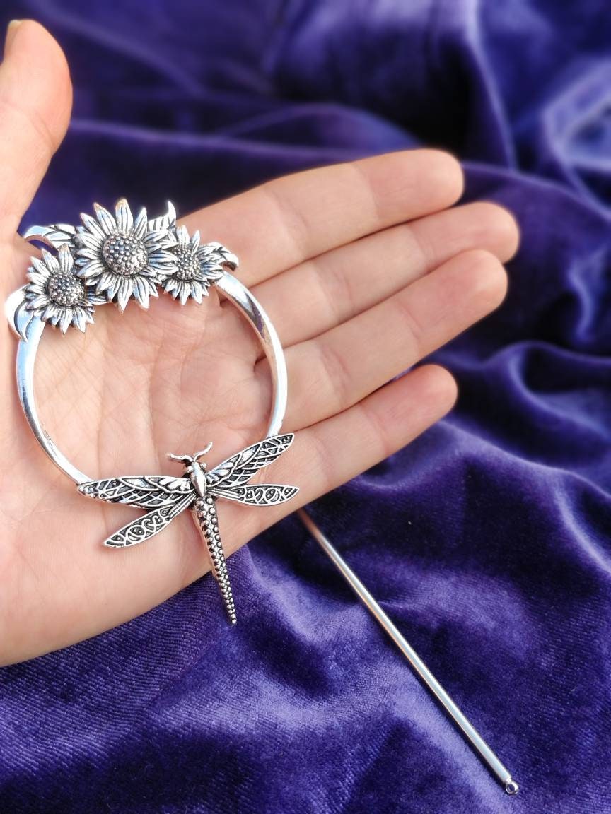 Dragonfly and Sunflowers Hair Stick