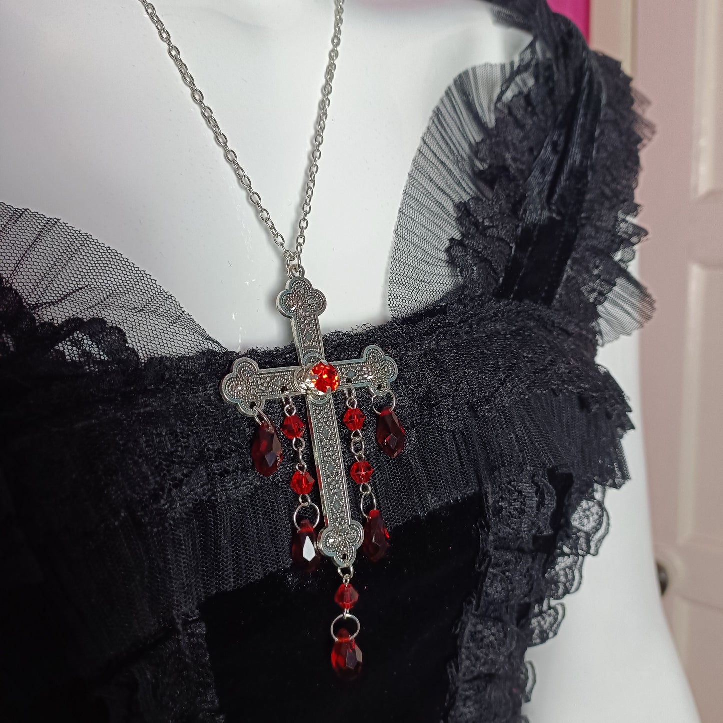 Dripping Crucifix Necklace - Blood Red