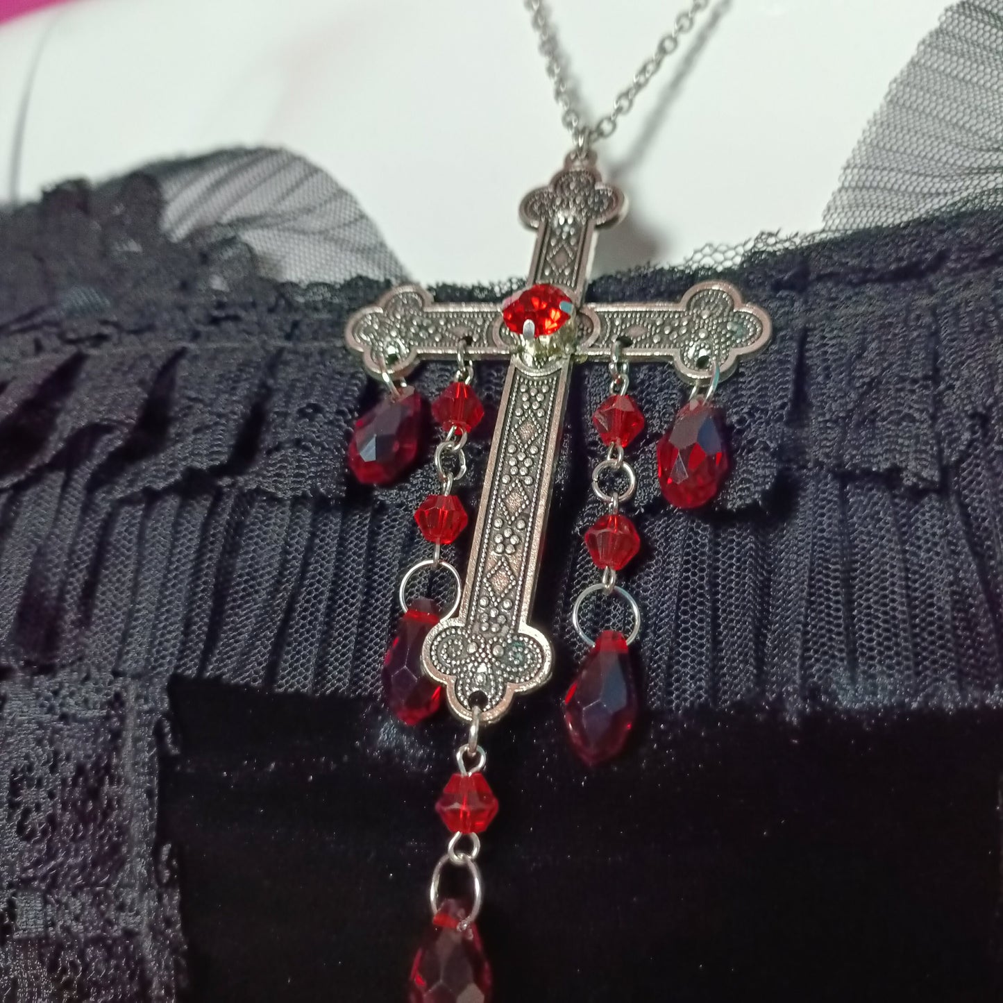 Dripping Crucifix Necklace - Blood Red