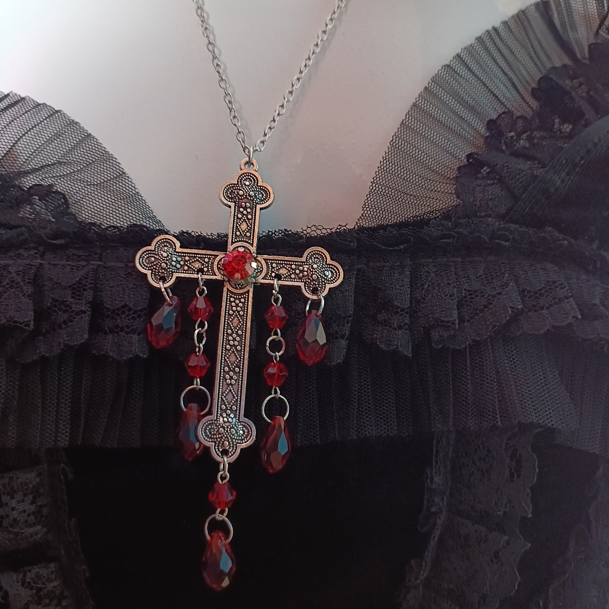 Dripping Crucifix Necklace - Blood Red