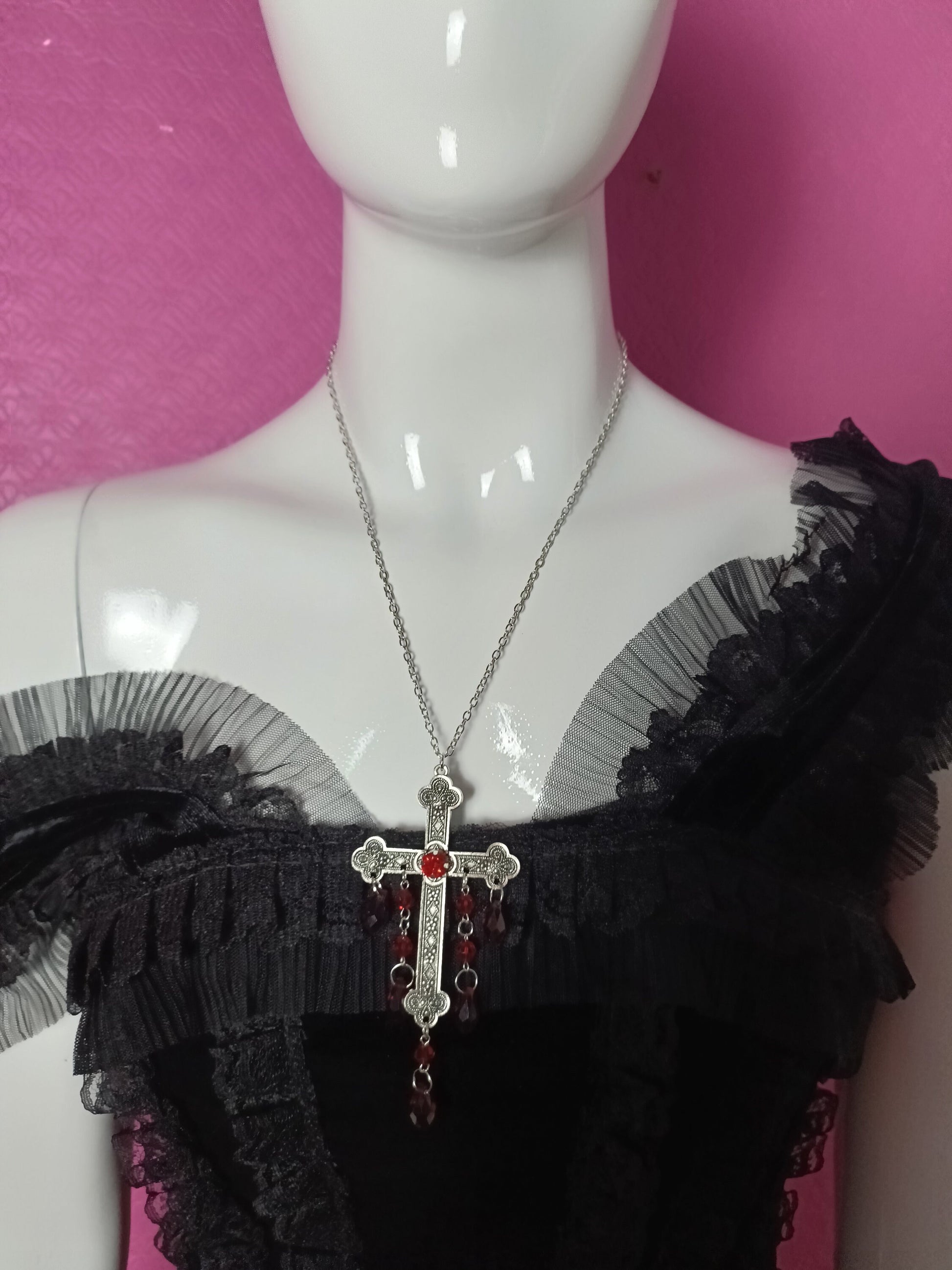 Dripping Crucifix Necklace - Blood Red