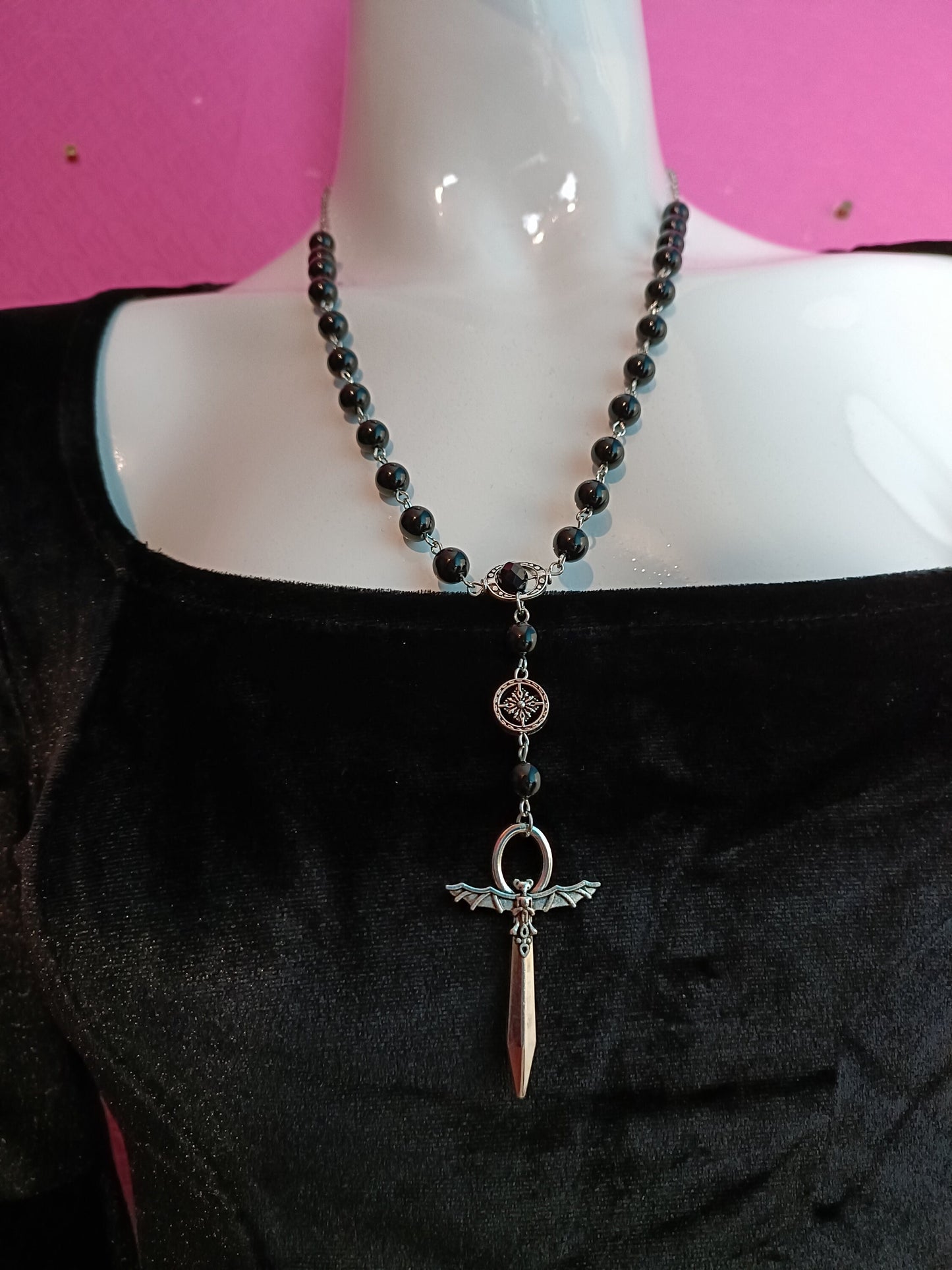 Elegant bat crucifix rosary