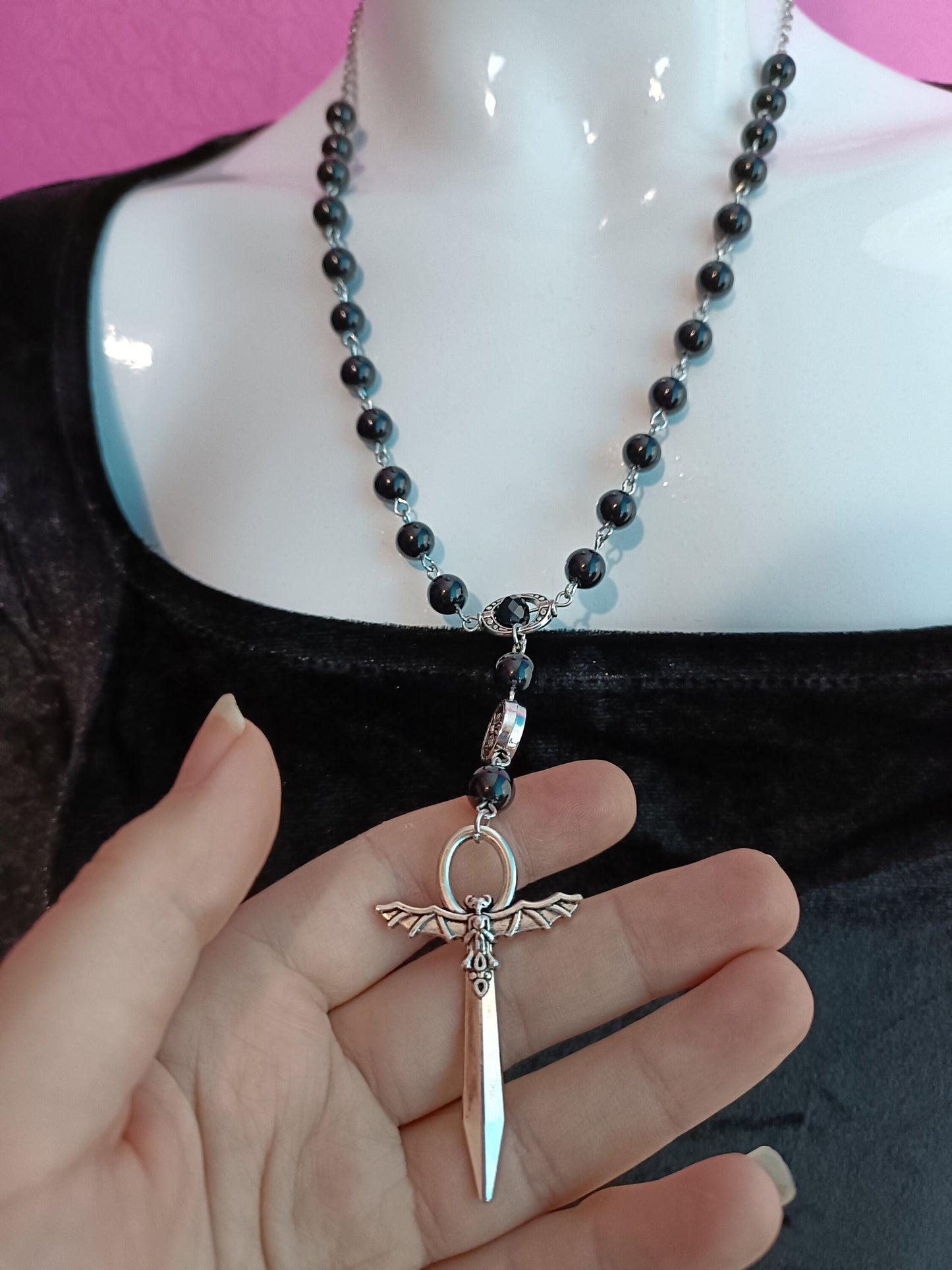Elegant Bat Crucifix Rosary