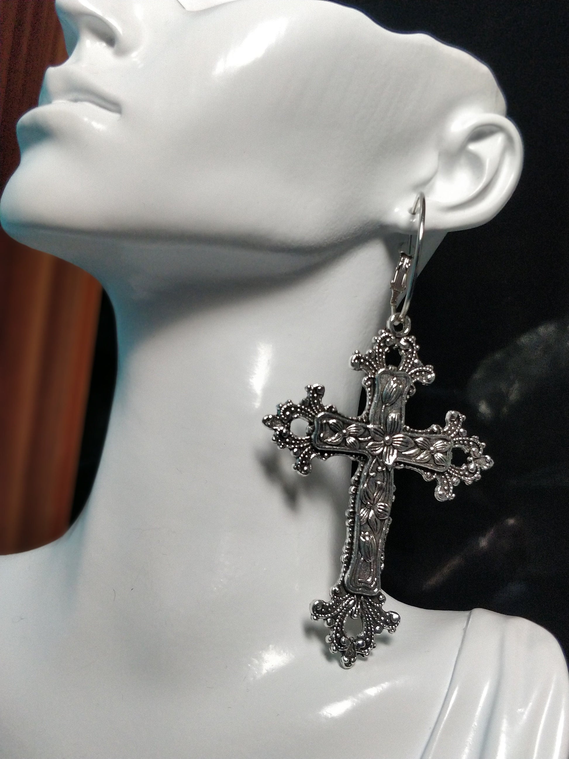 Floral Crucifix Earrings