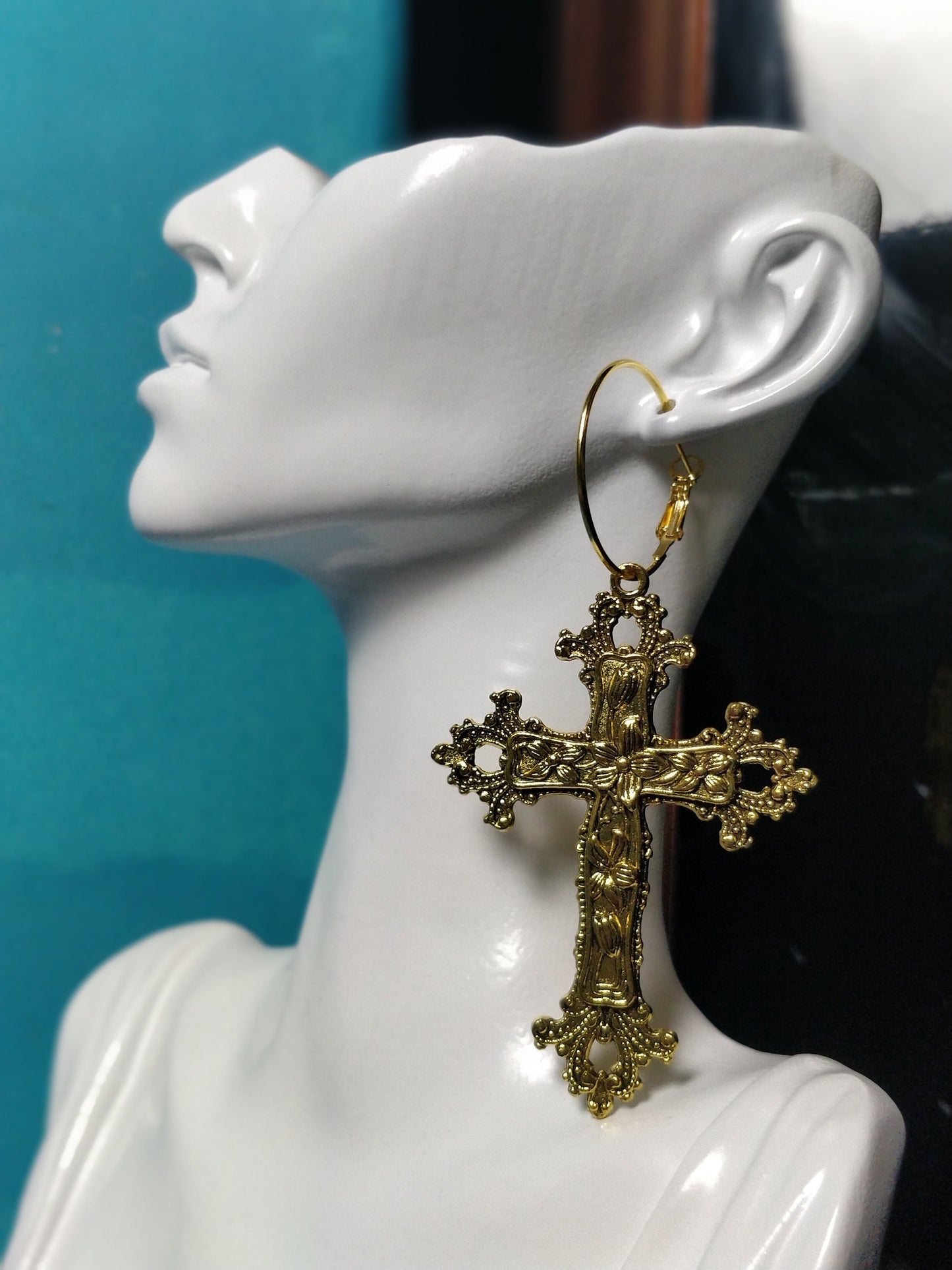 Floral Crucifix Earrings