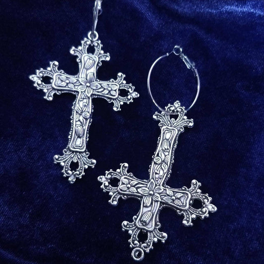 Floral Crucifix Earrings