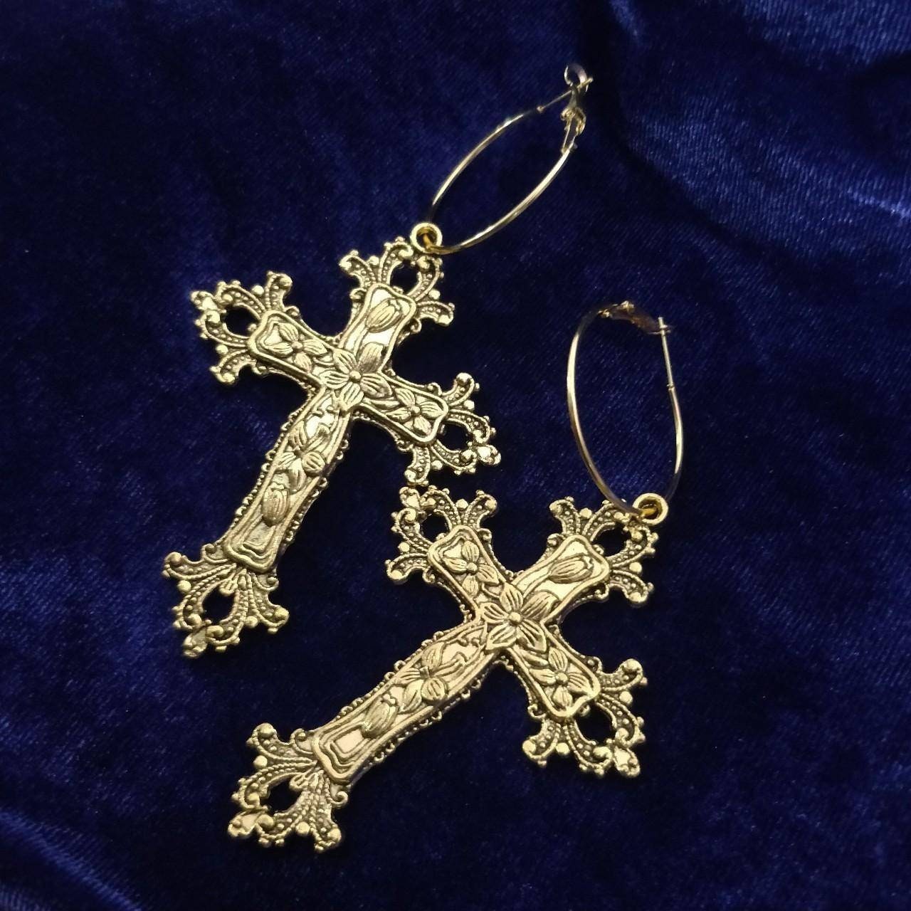 Floral Crucifix Earrings