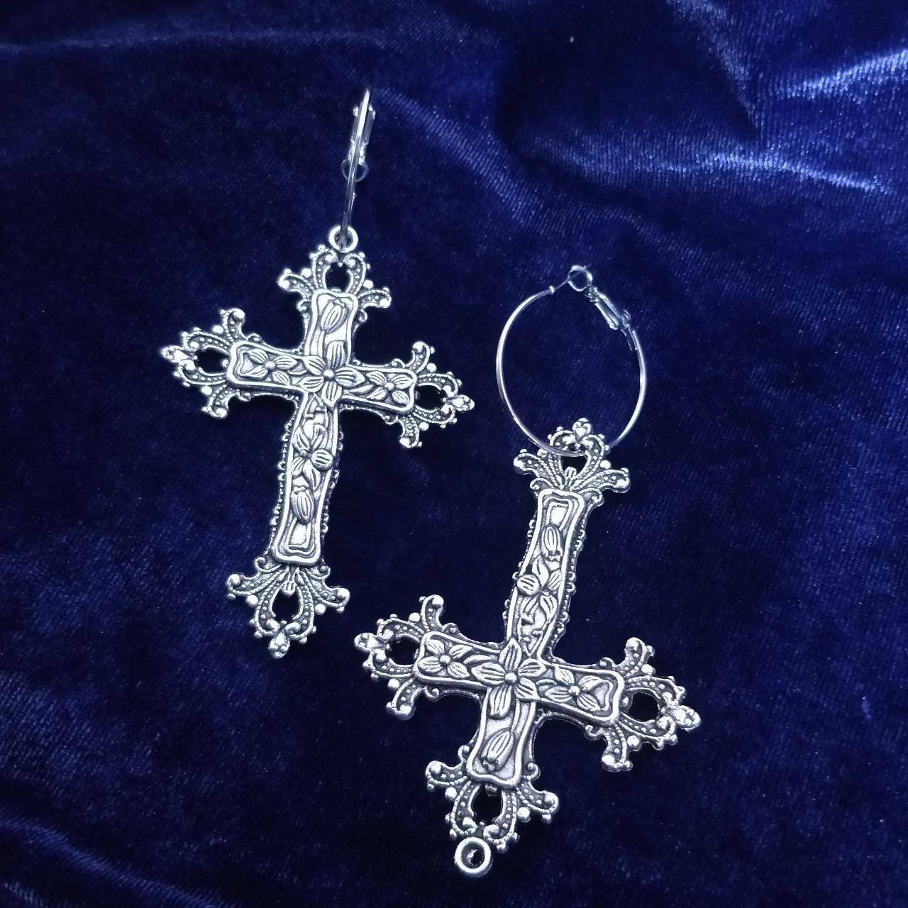 Floral Crucifix Earrings