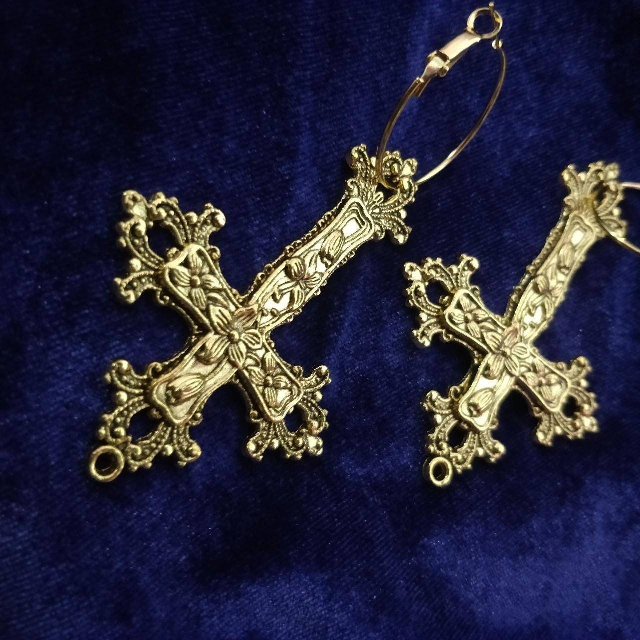Floral Crucifix Earrings
