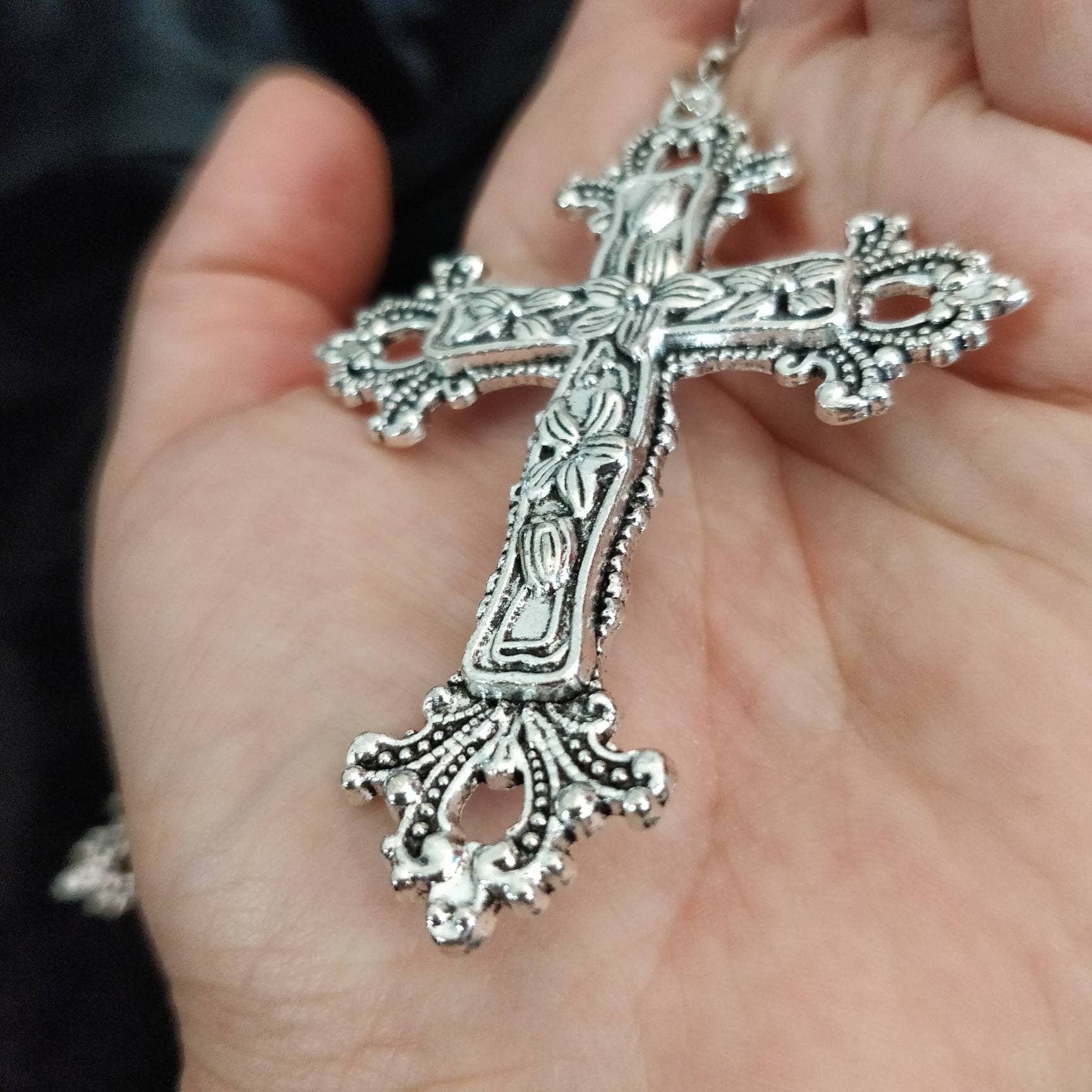Gothic Cross Earrings - Flowery Statement Jewellery