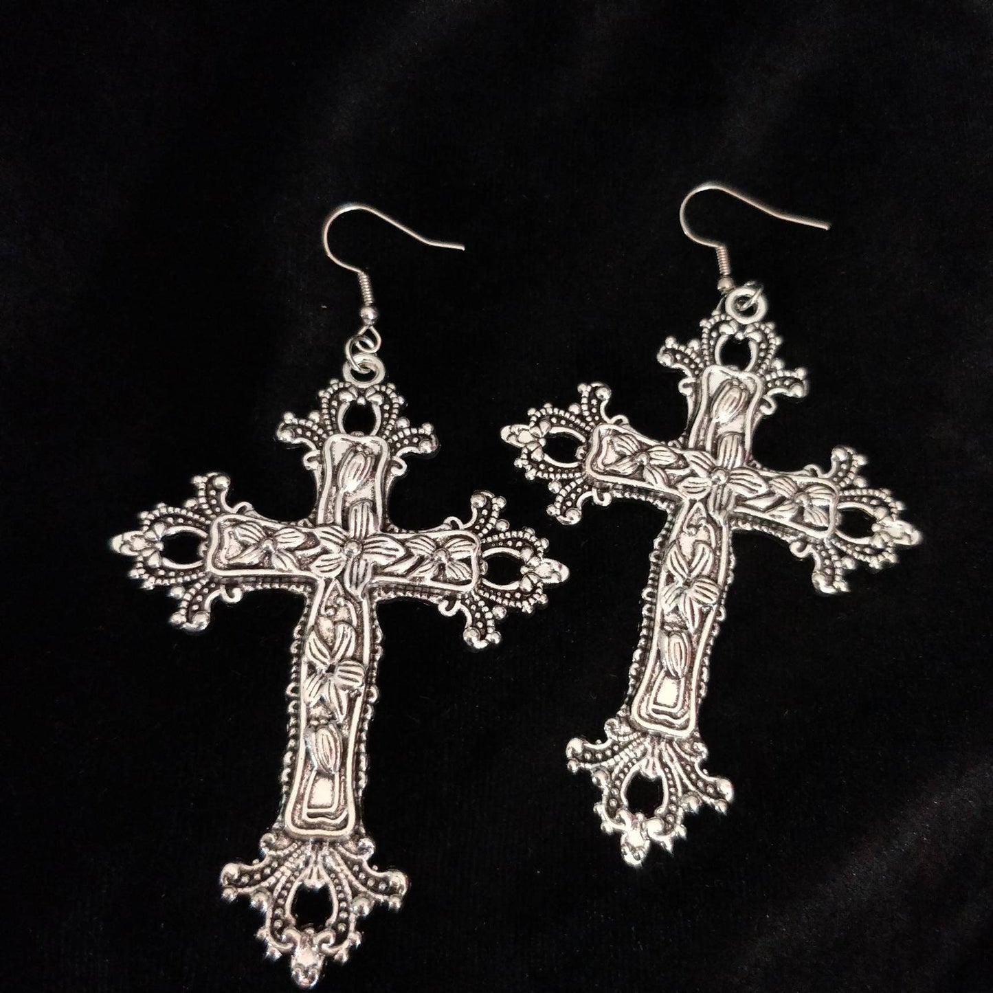 Gothic Cross Earrings - Flowery Statement Jewellery